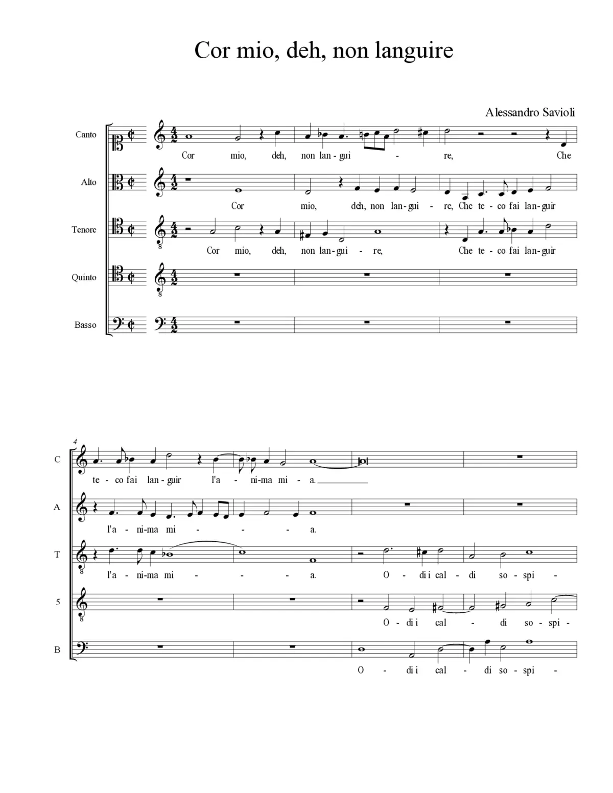 Cor mio, deh, non languire - Page 1