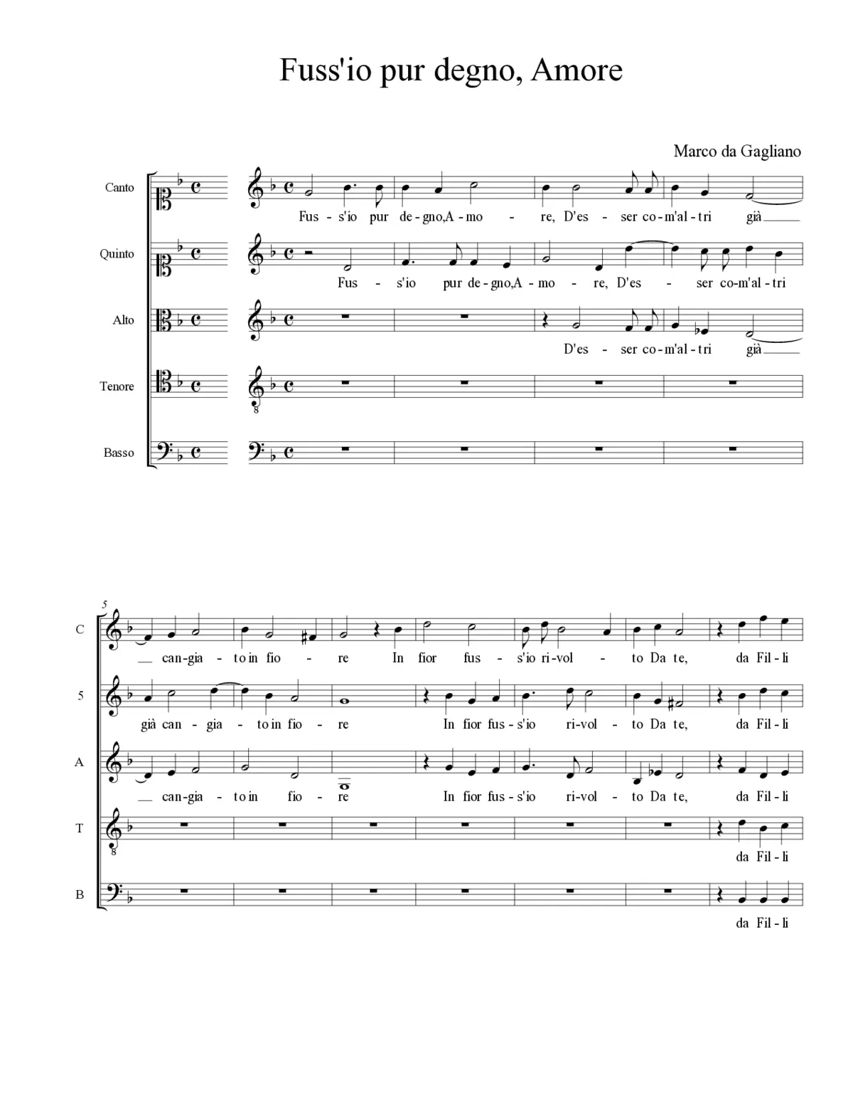 Fuss'io pur degno, Amore - Page 1