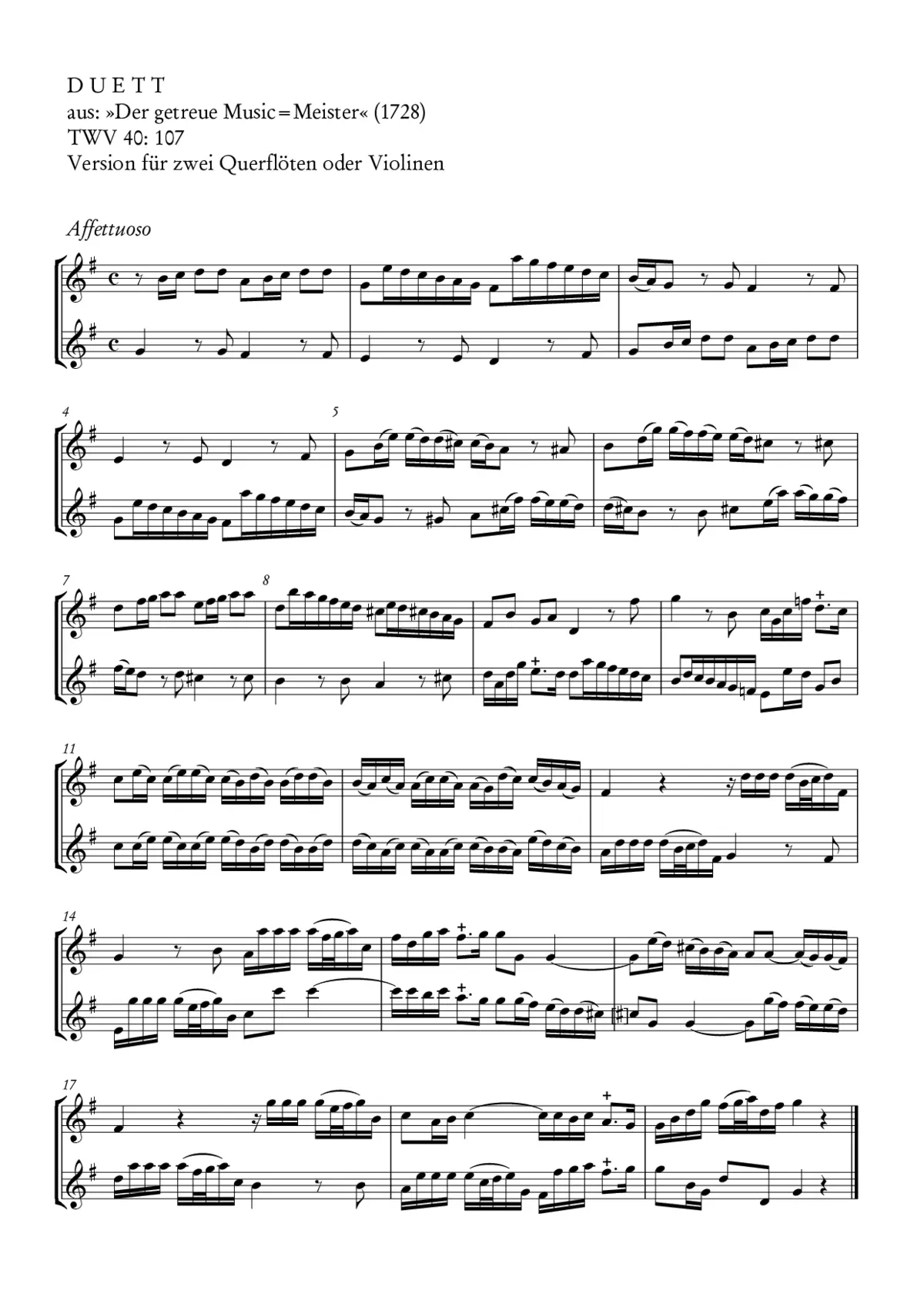 Duet for 2 Flutes or Violins or [Treble] Viola da gambas, TWV 40:107 - Page 1