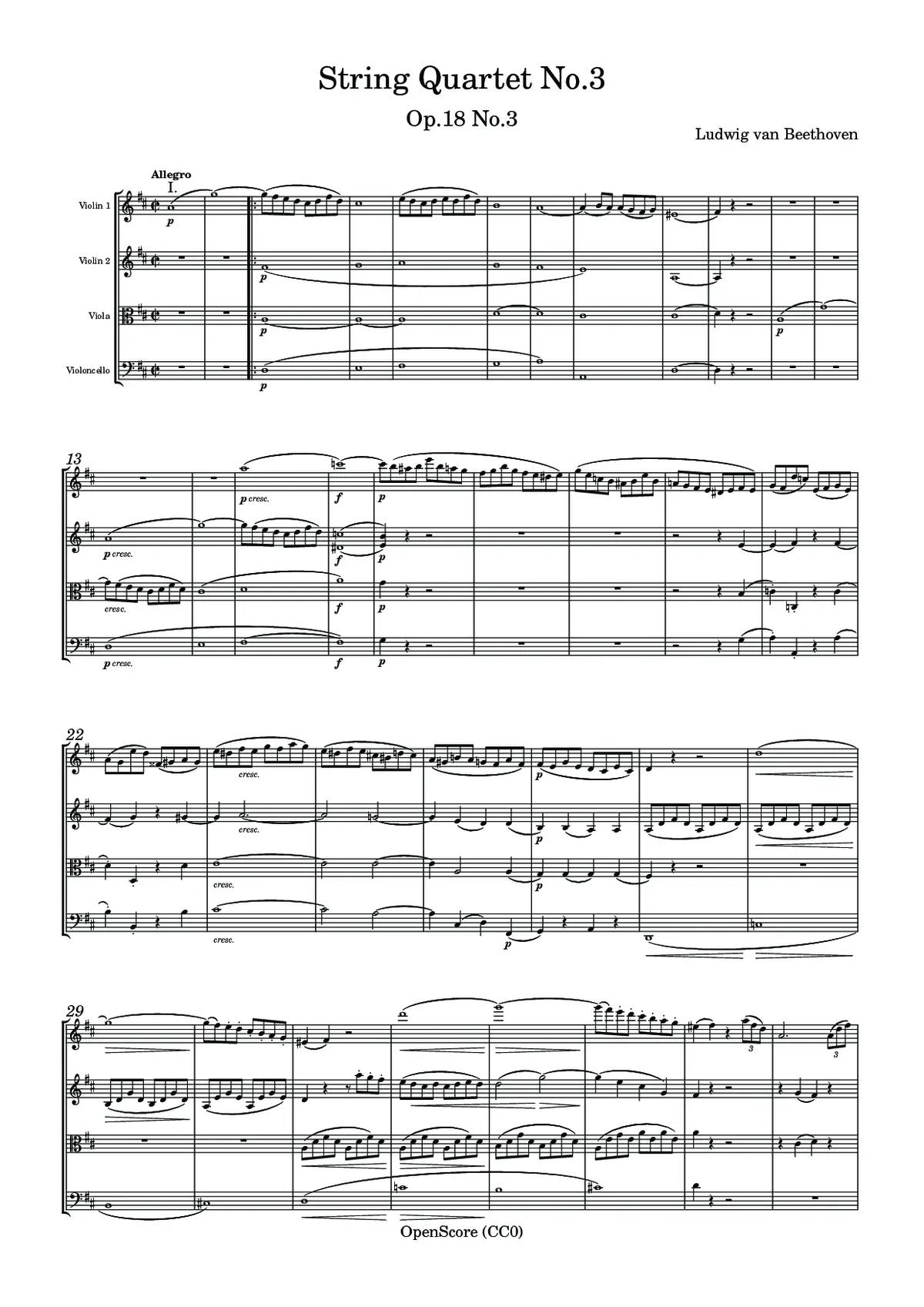 String Quartet No.3, Op.18 No.3 - Page 1