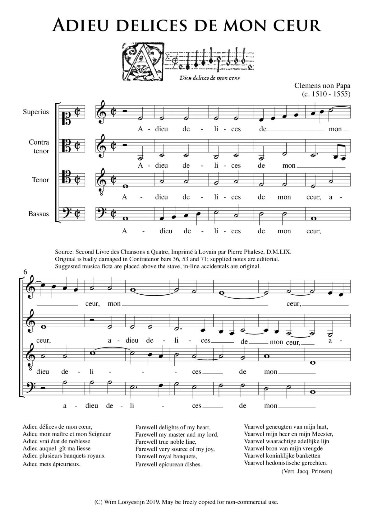 Adieu délices de mon coeur - Page 1