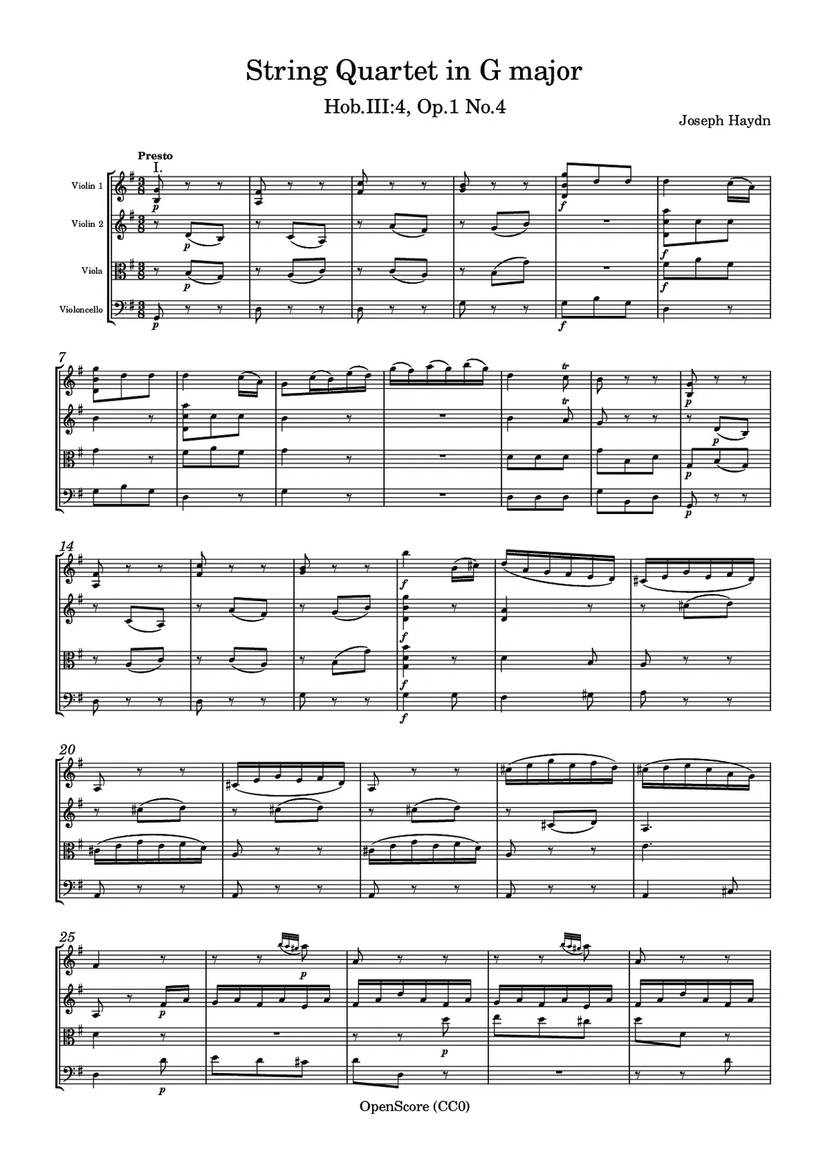 String Quartet in G major, Hob.III:4, Op.1 No.4 - Page 1