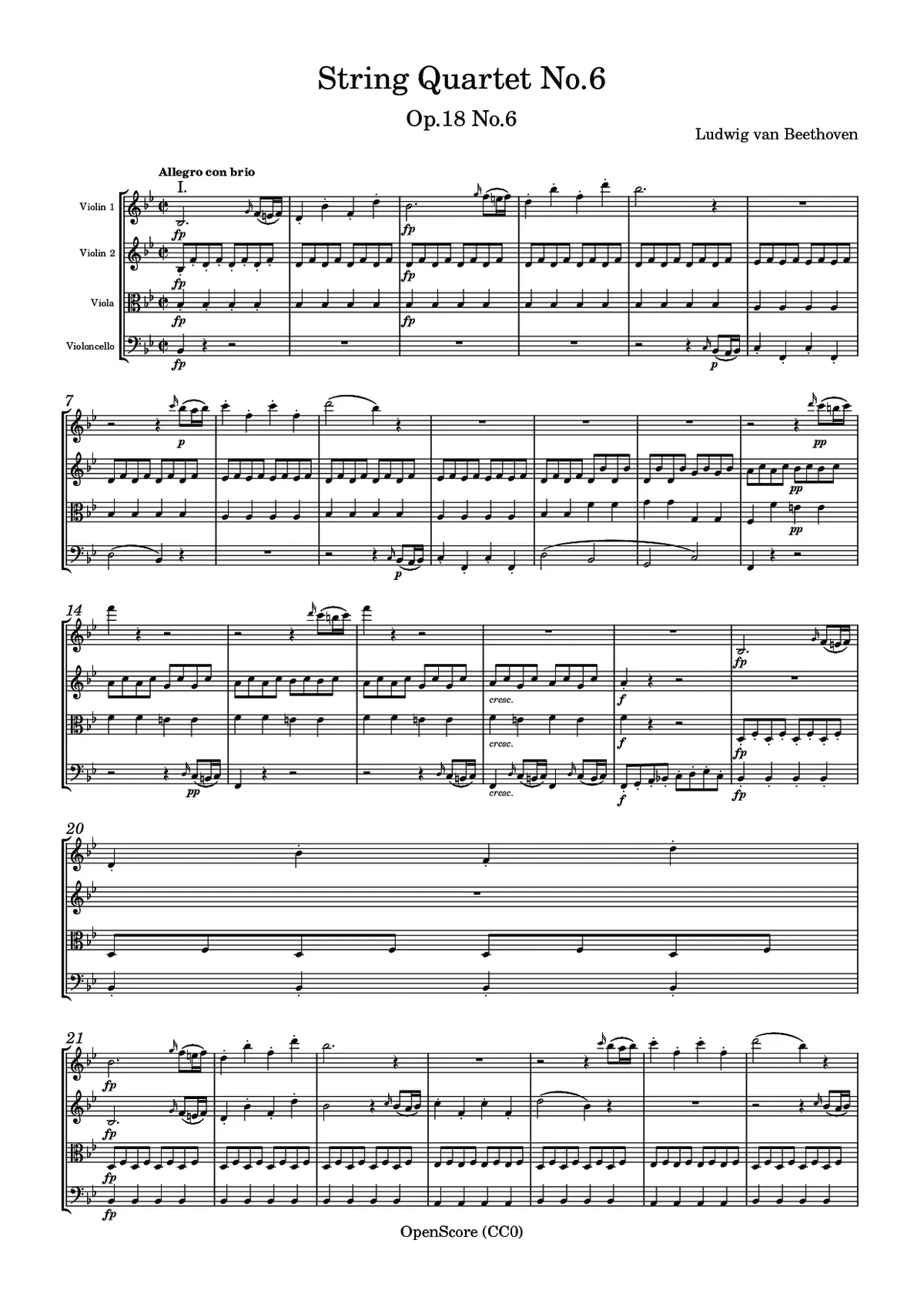 String Quartet No.6, Op.18 No.6 - Page 1