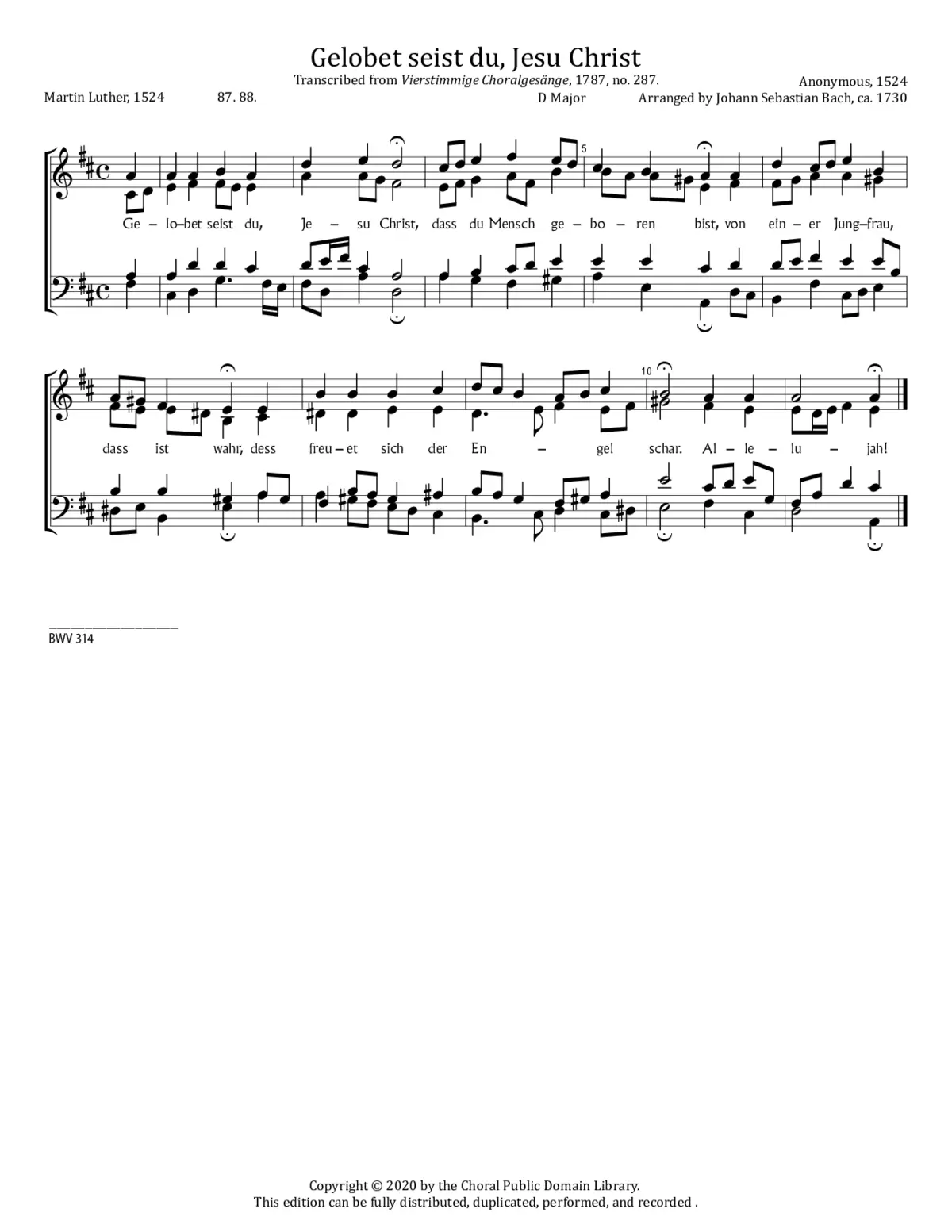 Gelobet seist du Jesu Christ, BWV 314 - Page 1