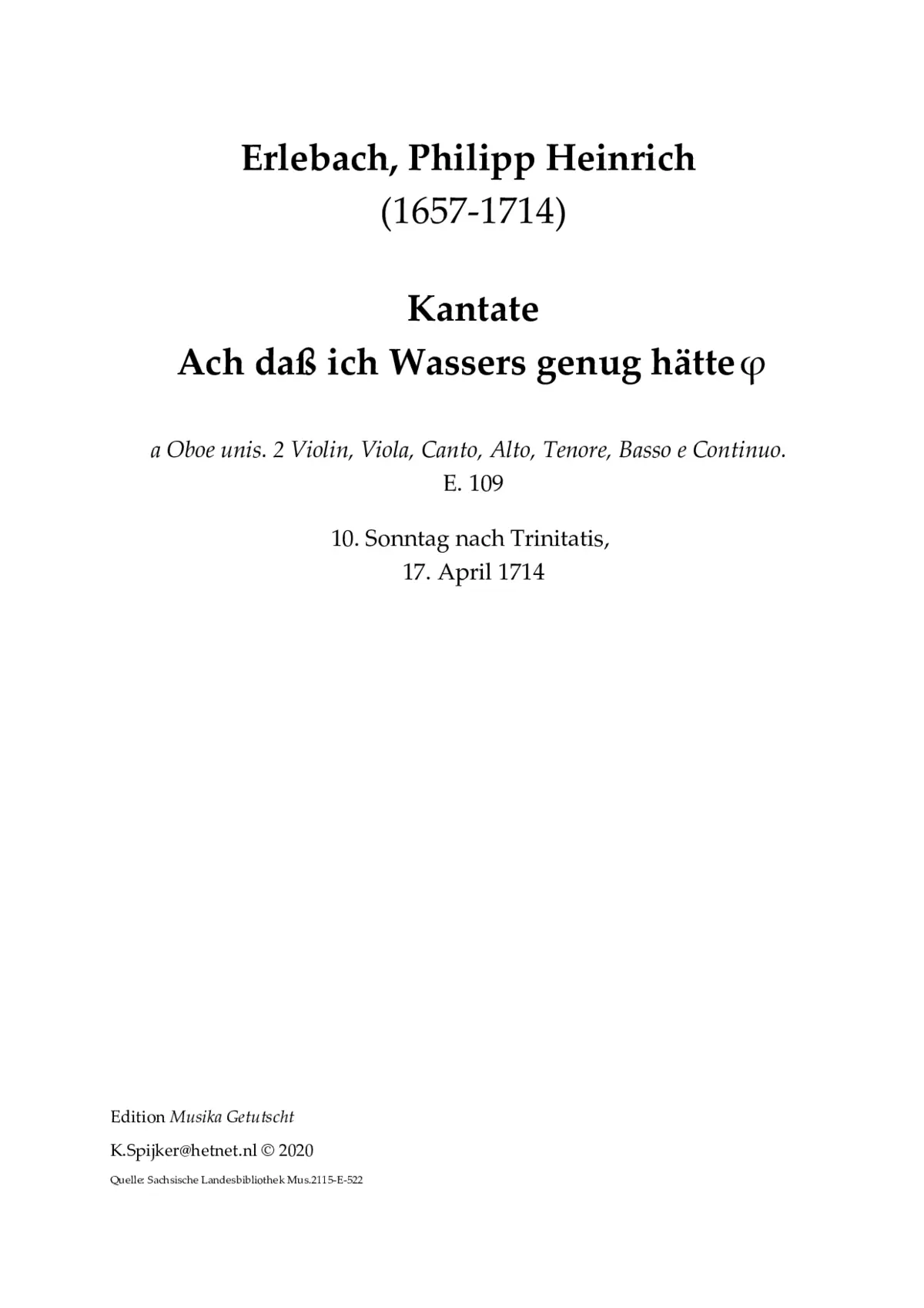 Ach daß ich Wassers genug hätte - Page 1