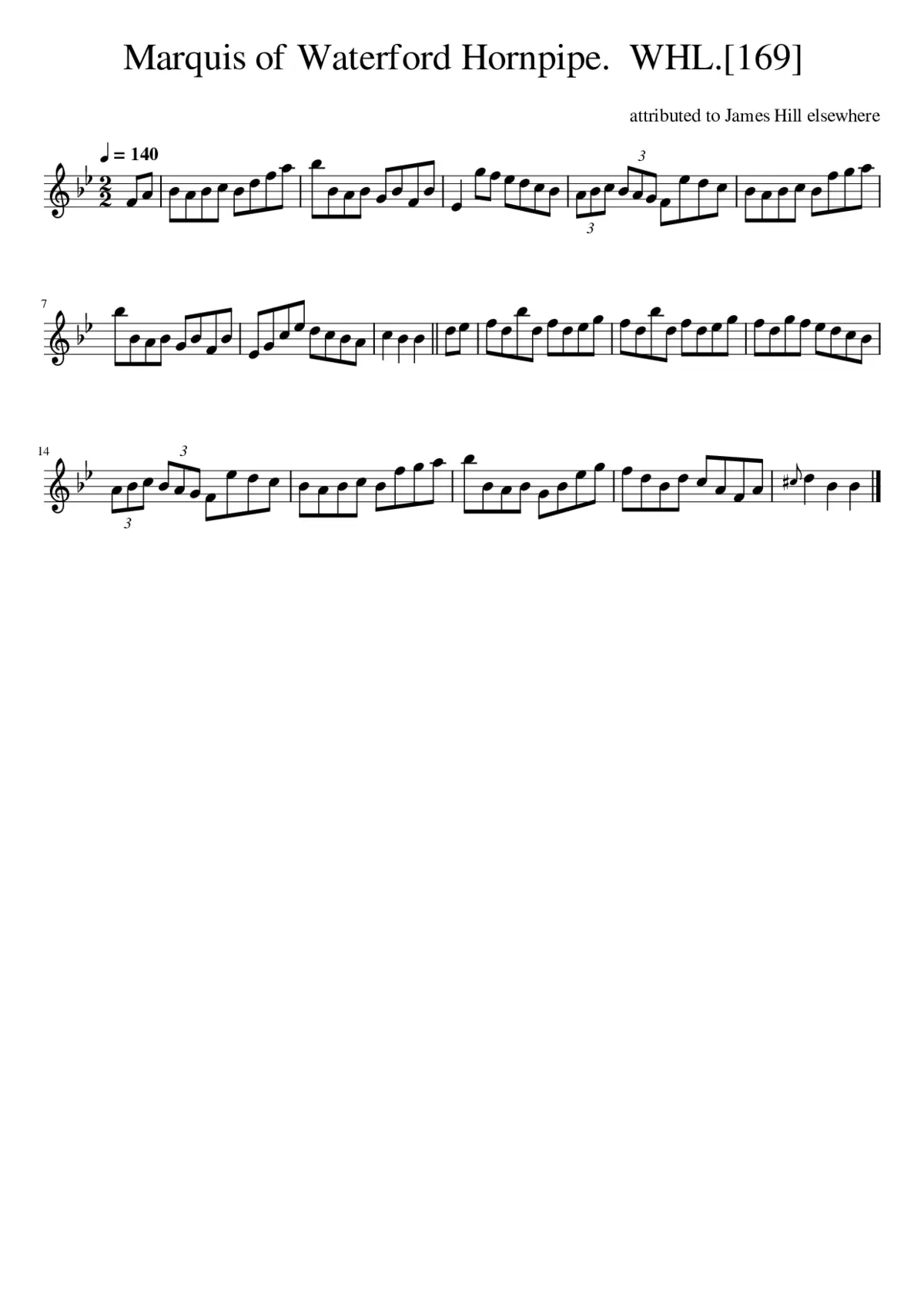 Marquis of Waterford Hornpipe. WHL.[169] - Page 1