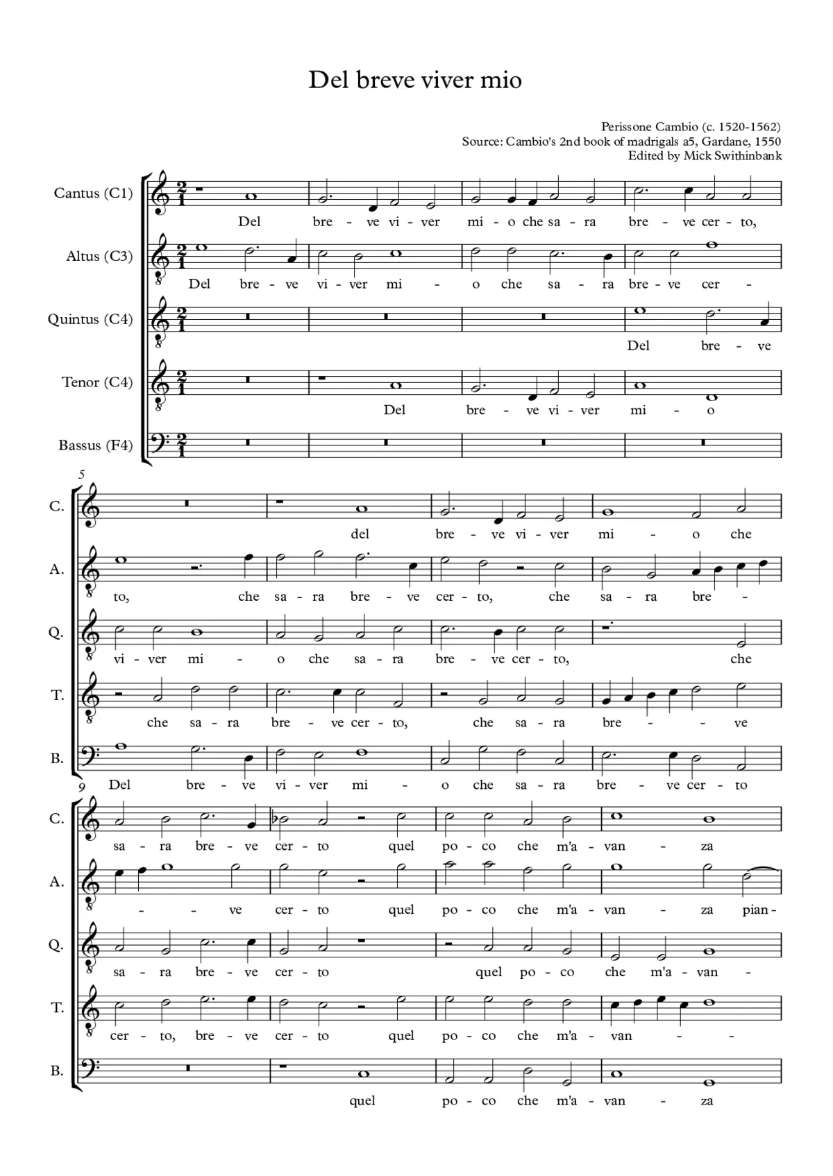 Del breve viver mio - Page 1