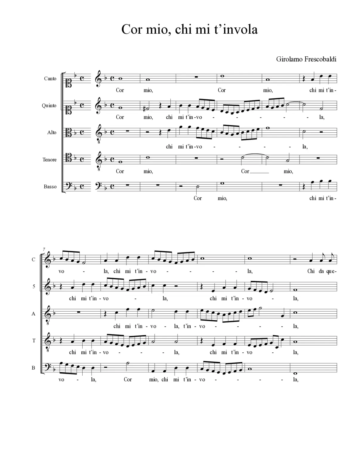 Cor mio, chi mi t’invola - Page 1