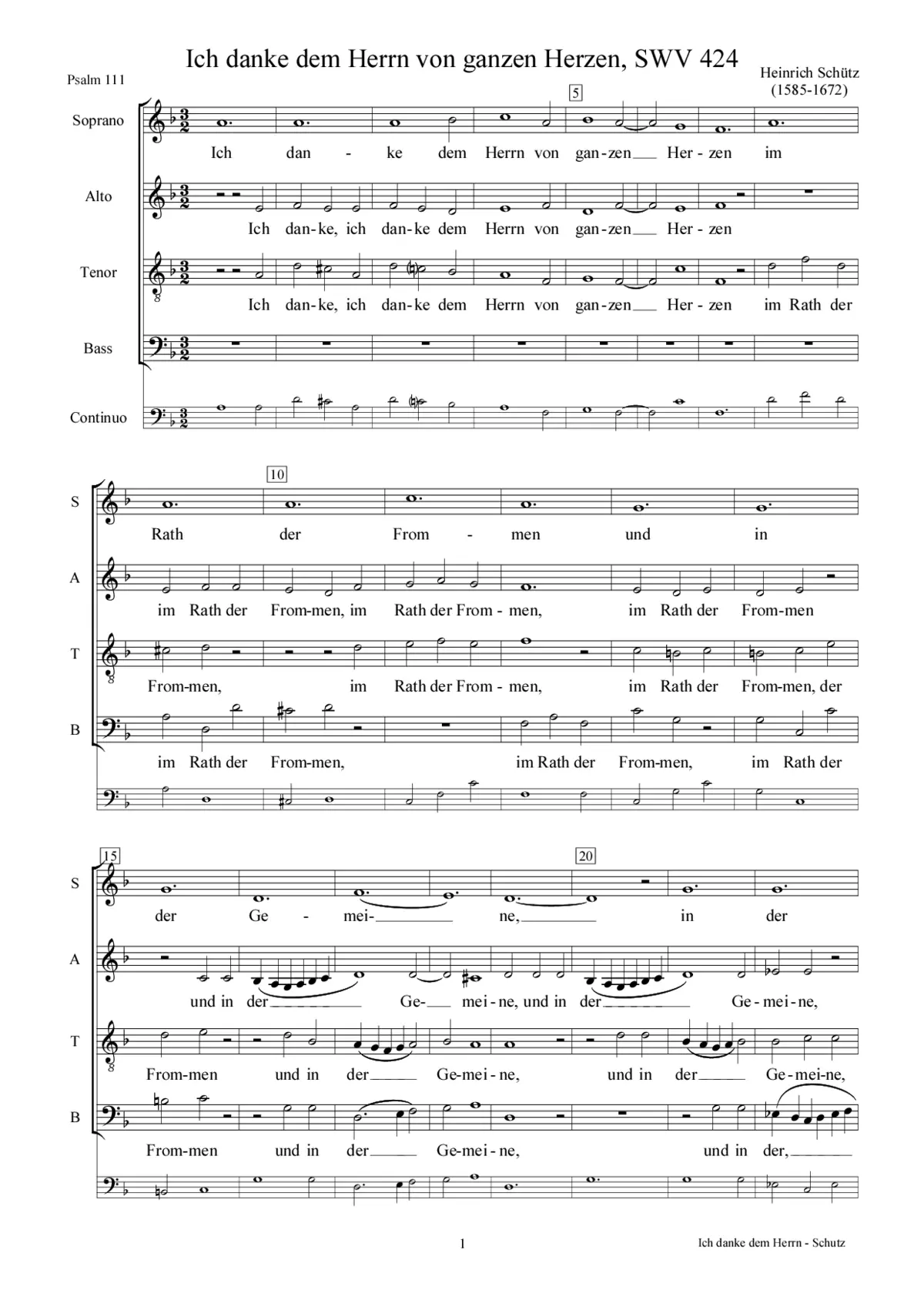 Ich danke dem Herrn von ganzem Herzen, SWV 424 - Page 1