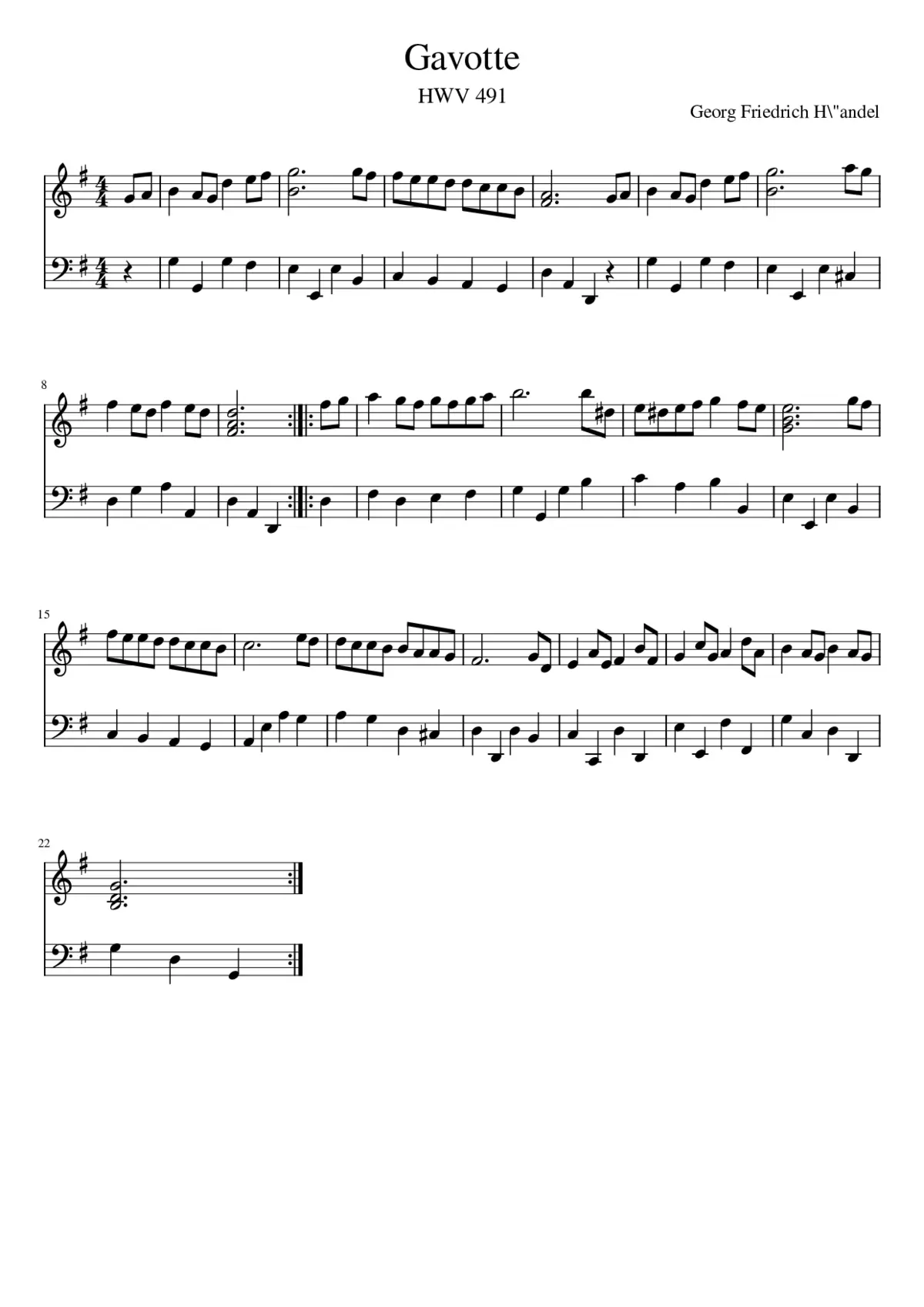 Gavotte in G major HWV 491 - Page 1