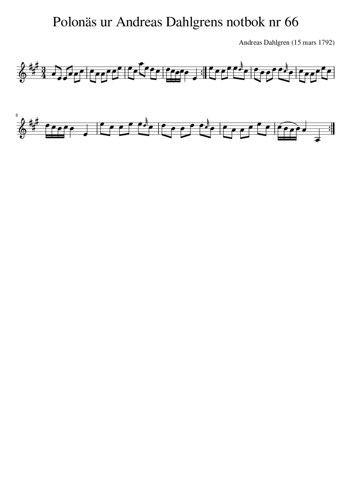 Polonäs ur Andreas Dahlgrens notbok nr 66 - Page 1