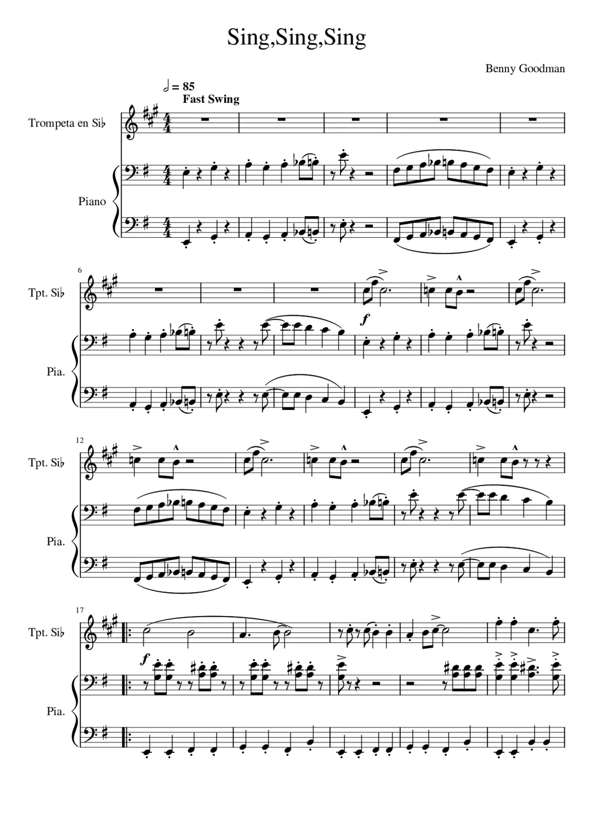 Sing Sing Sing - Piano trumpet - Page 1