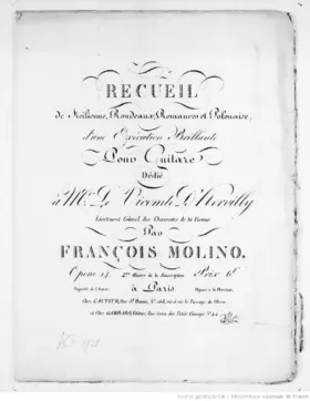 Recueil de Sicilienne, Rondeaux, Romances et Polonaise d'une exécution brillante pour Guitare