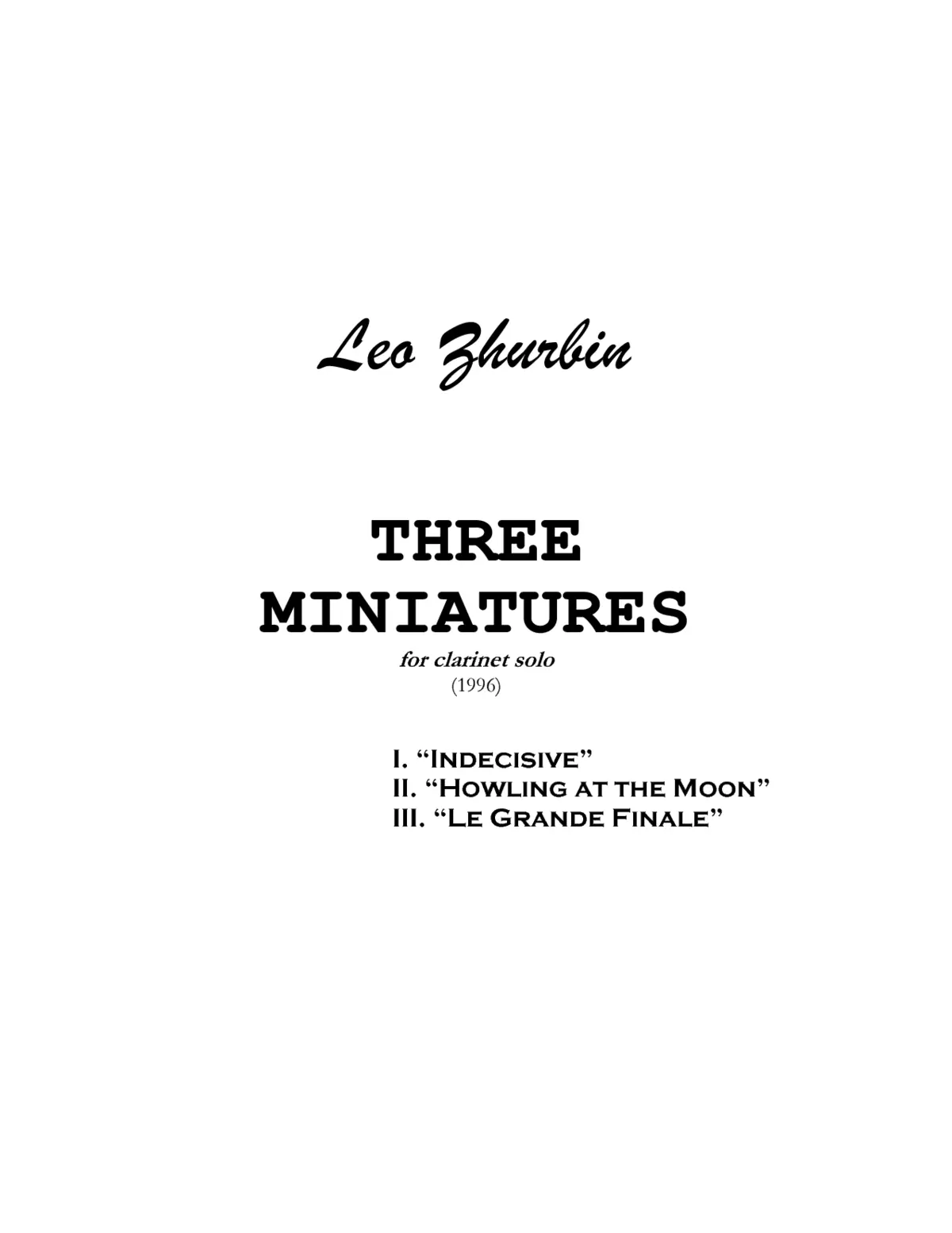 Three Miniatures for Clarinet - Page 1