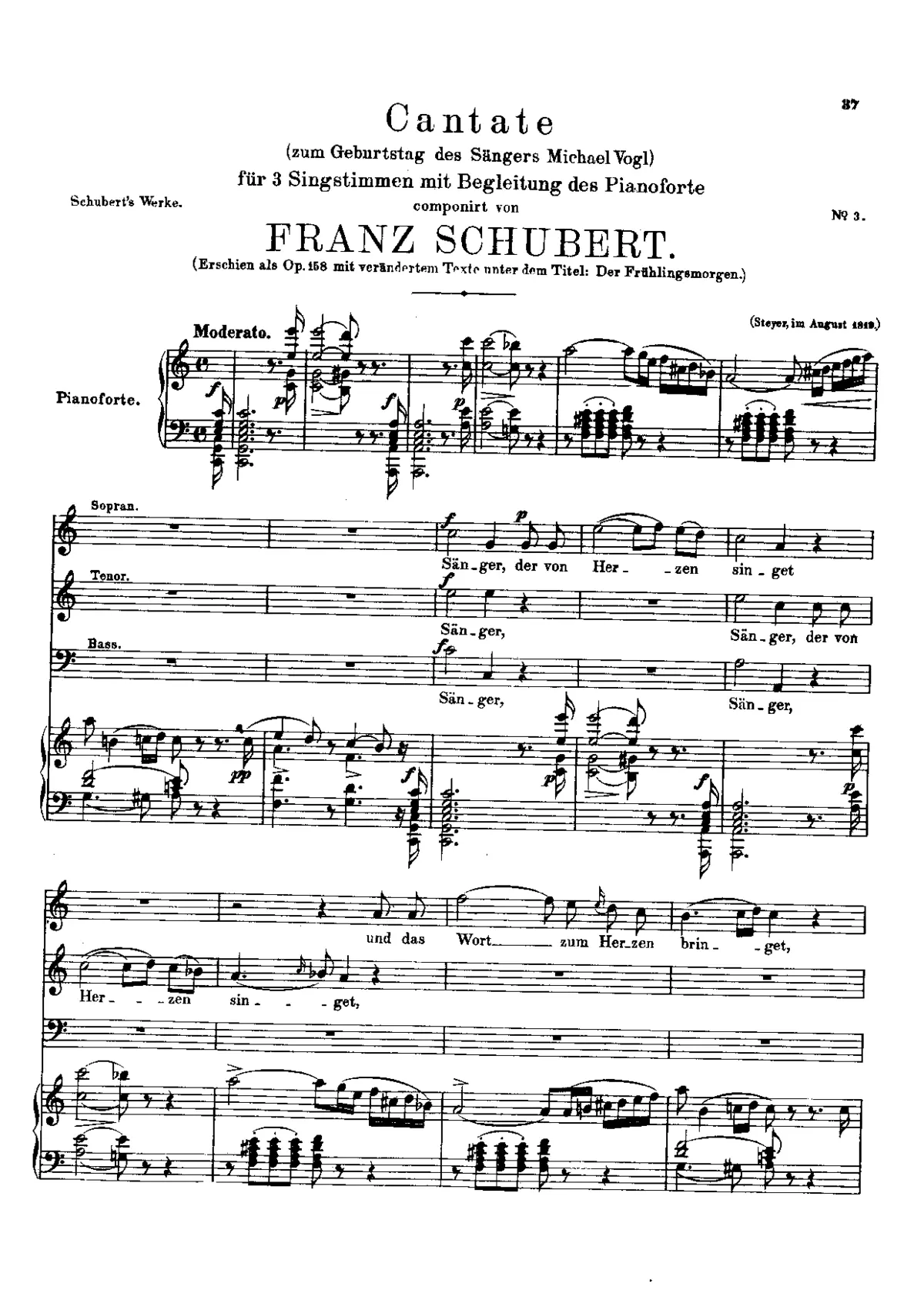 Cantate zum Geburtstag des Sängers Michael Vogl, D.666 (Op.158) - Page 1