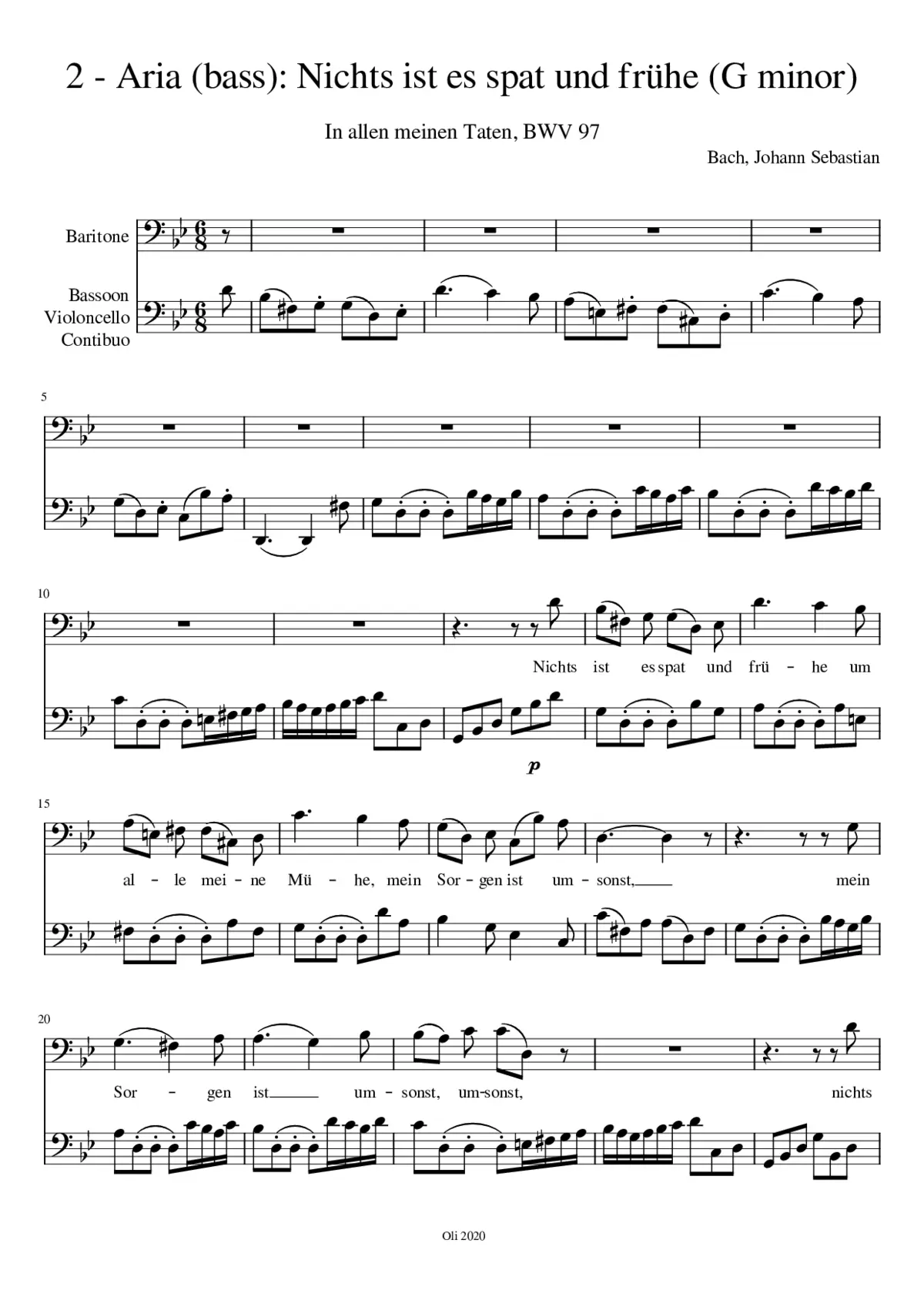 Aria (bass): Nichts ist es spat und frühe - Page 1