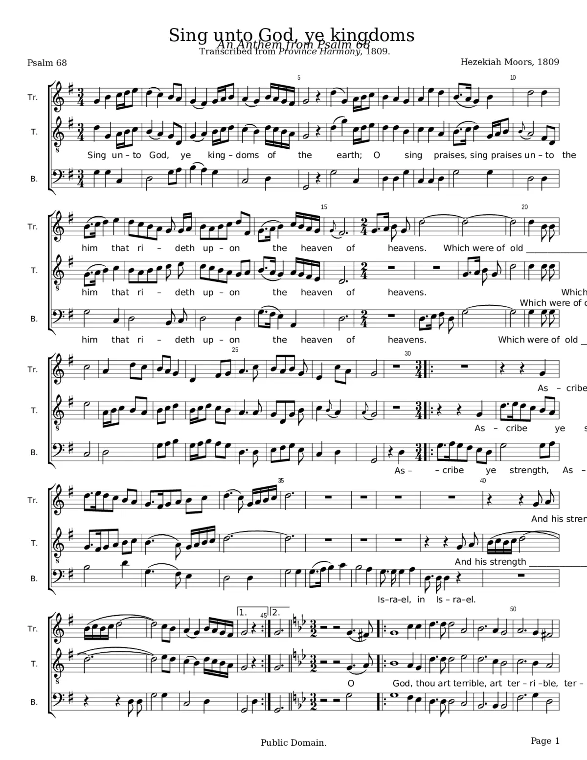 Sing unto God ye kingdoms - Hezekiah Moors - Page 1