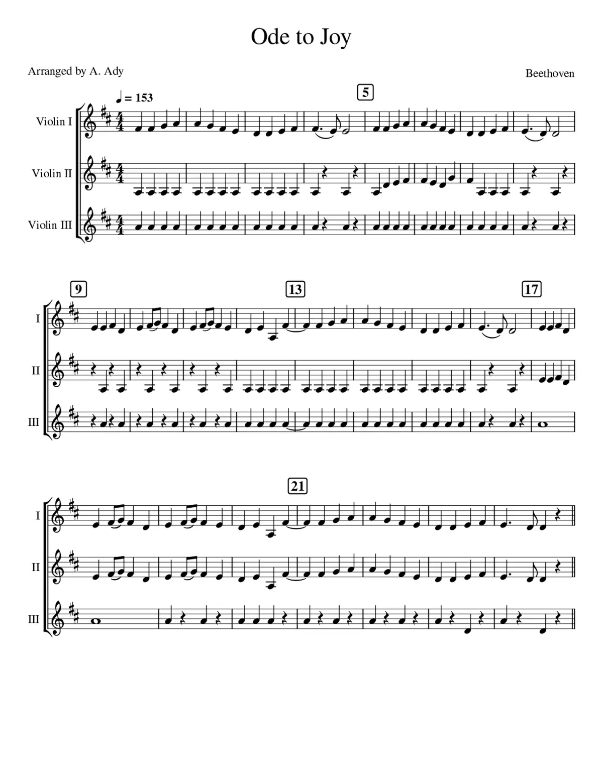 Ode to Joy beginner strings arrangement - Page 1