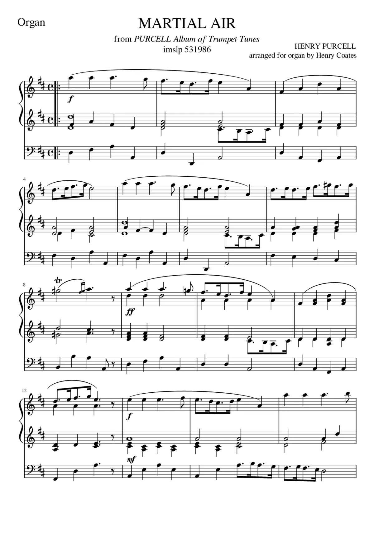 MARTIAL AIR from PURCELL Album of Trumpet Tunes (for Organ) - Page 1
