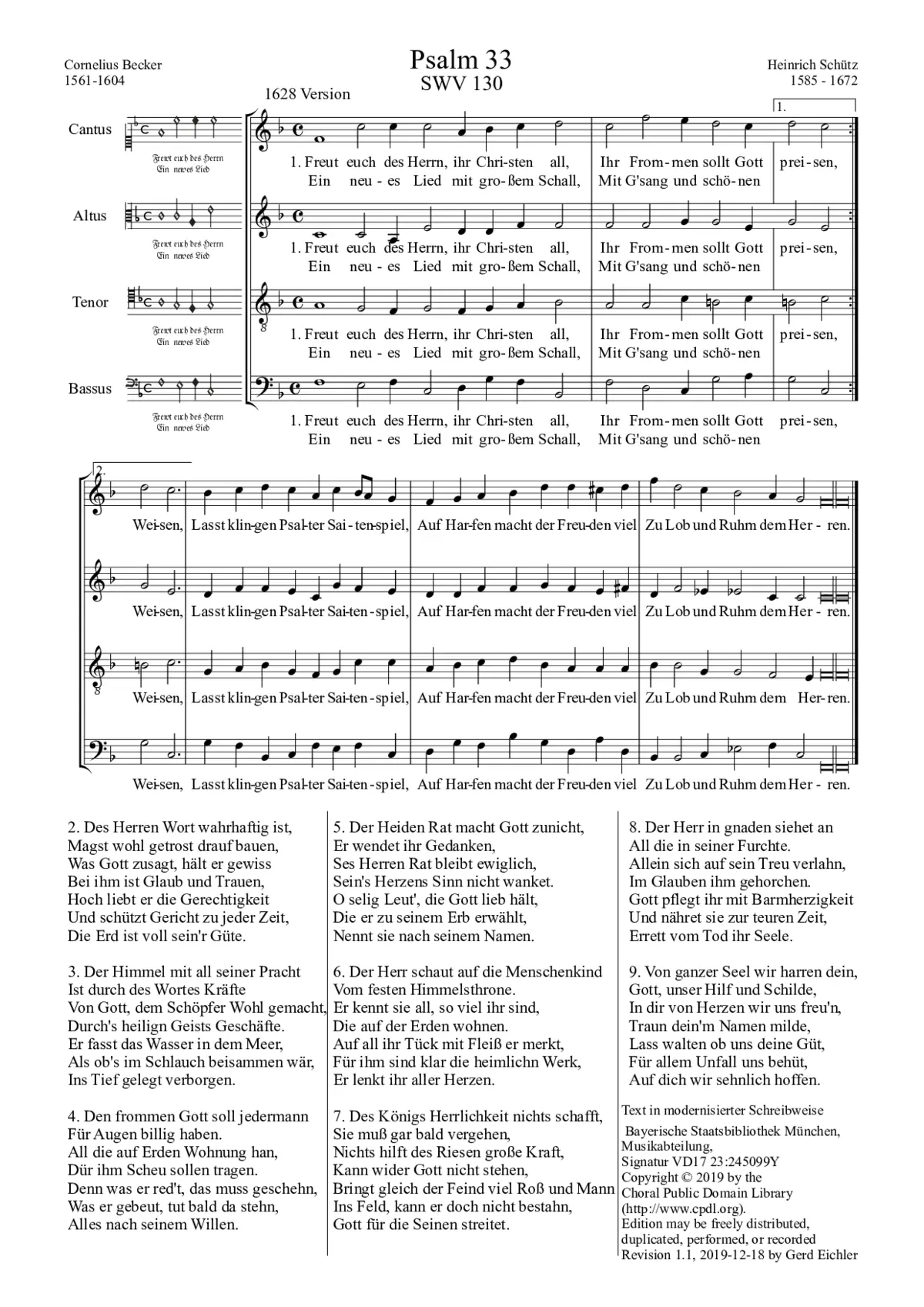 Freut euch des Herrn, ihr Christen all, SWV 130 - Page 1