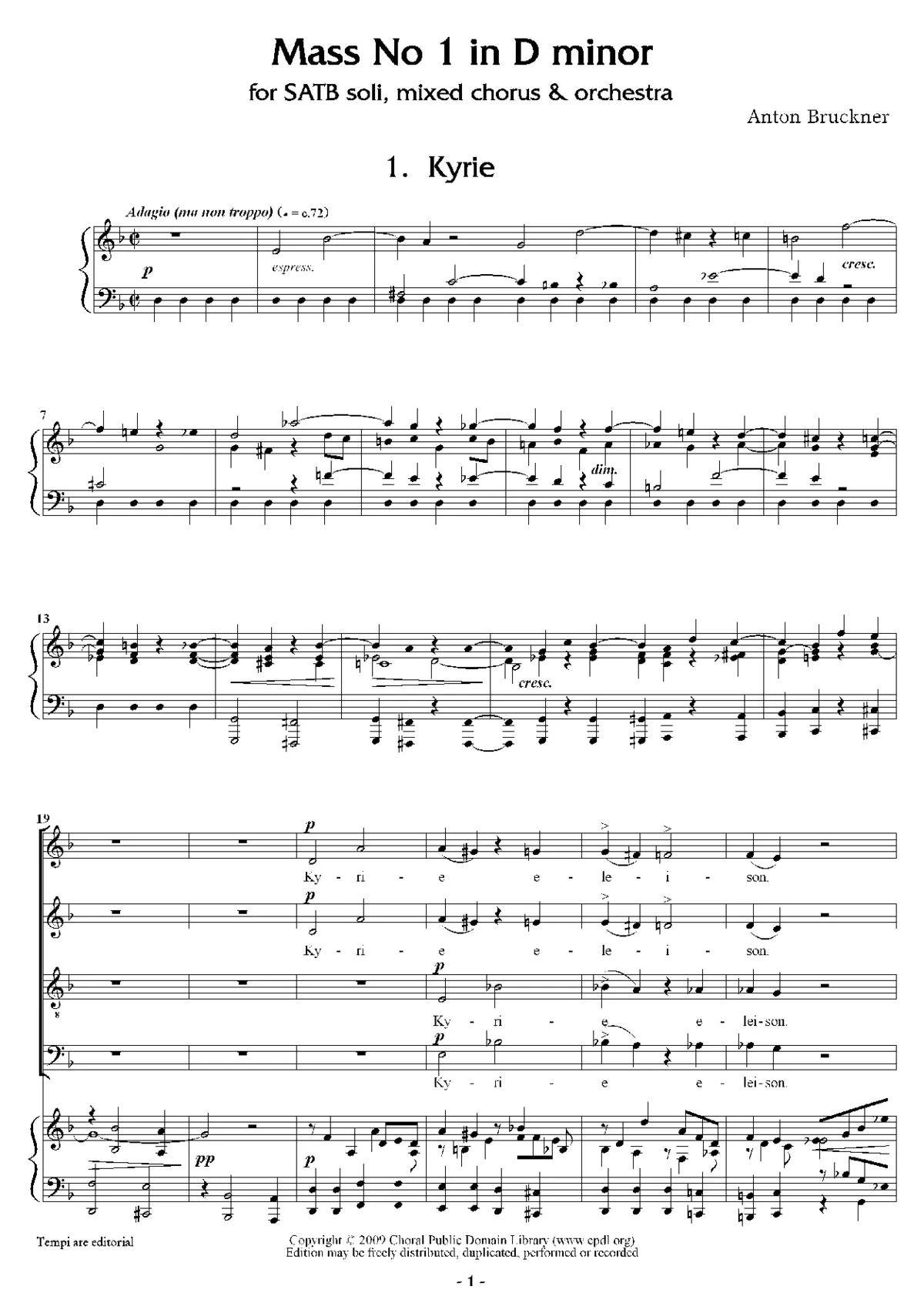 Mass No. 1 in D minor - Page 1