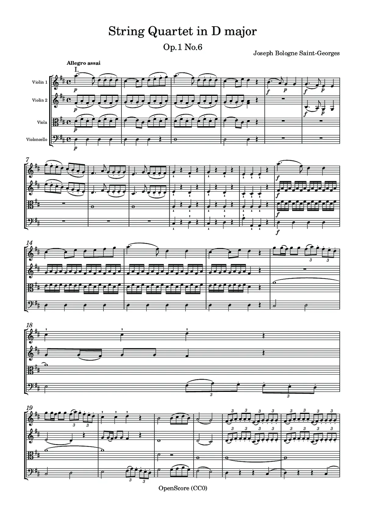 String Quartet in D major, Op.1 No.6 - Page 1