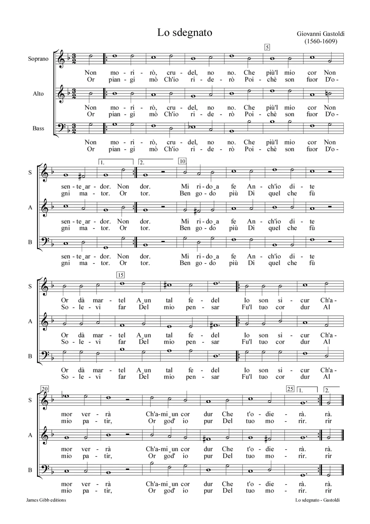 Lo Sdegnato (Non moriro crudel) - Page 1