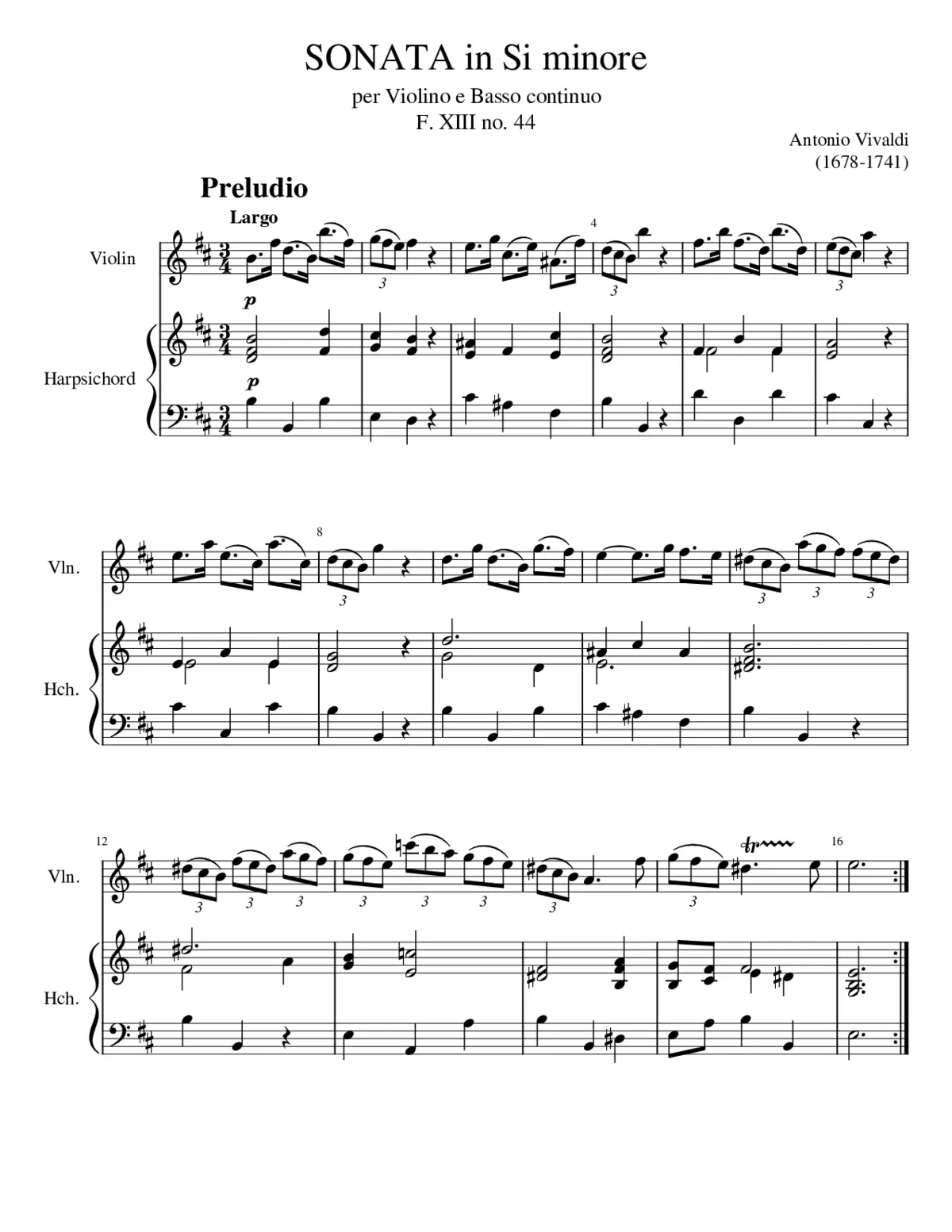 Sonata in B minor for Violin & Harpsichord - Page 1