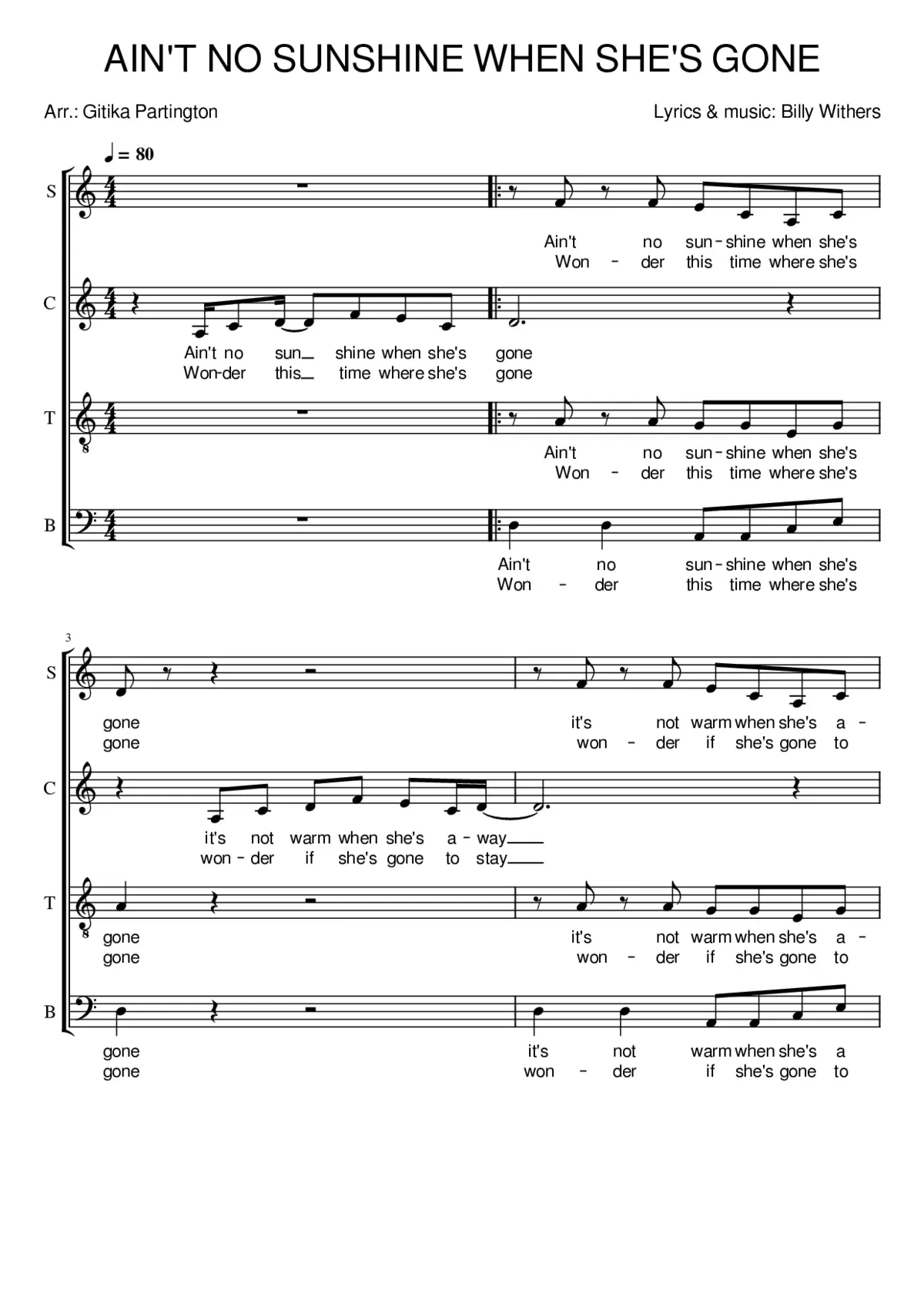 Ain't no sunshine when she's gone - Page 1