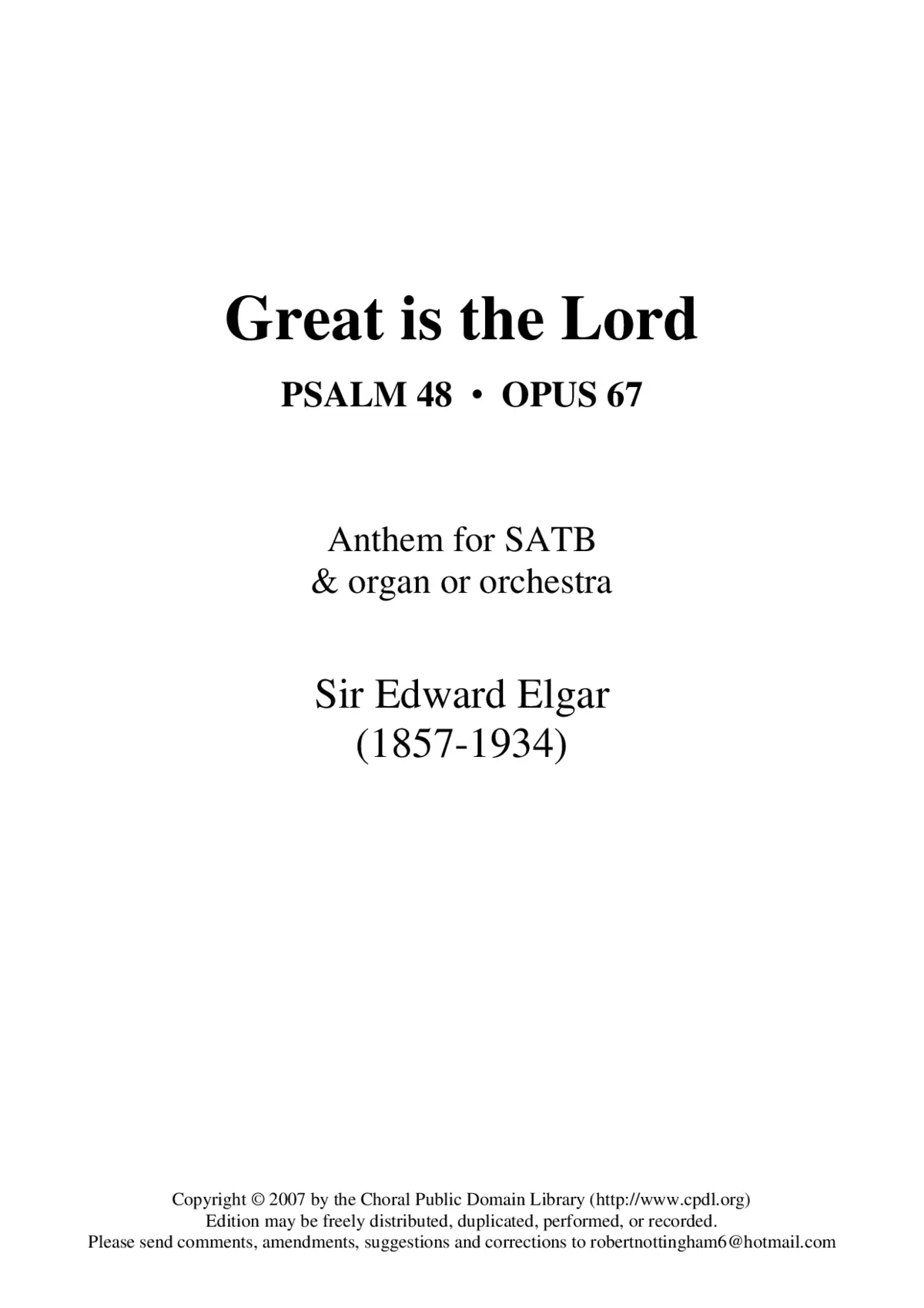 Great is the Lord, Op. 67 - Page 1