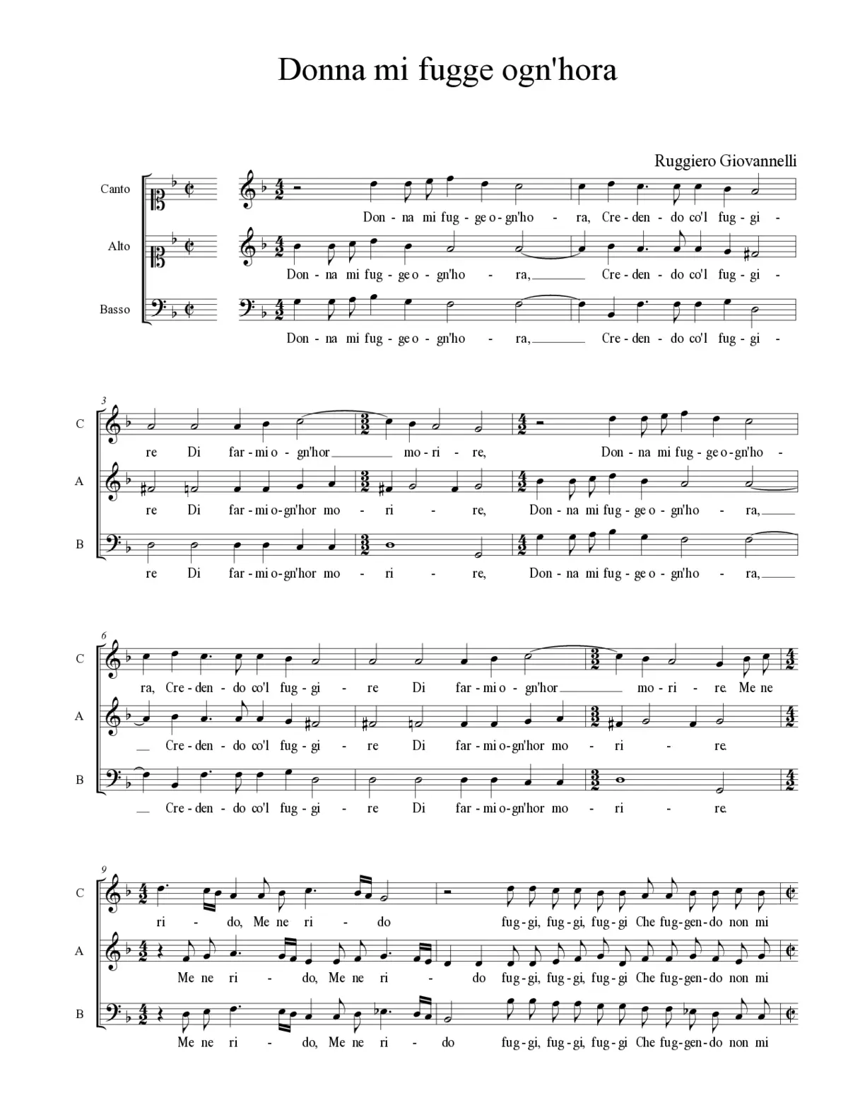 Donna mi fugge ogn'hora - Page 1