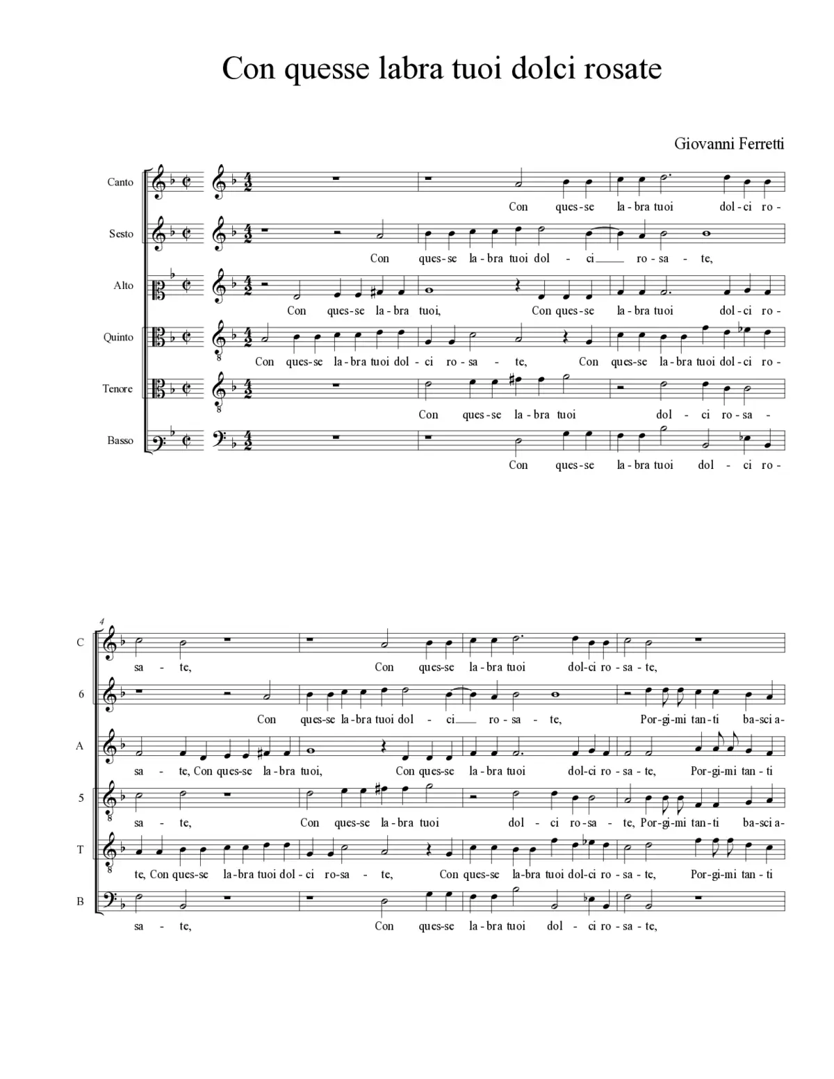 Con quesse labra tuoi dolci rosate - Page 1