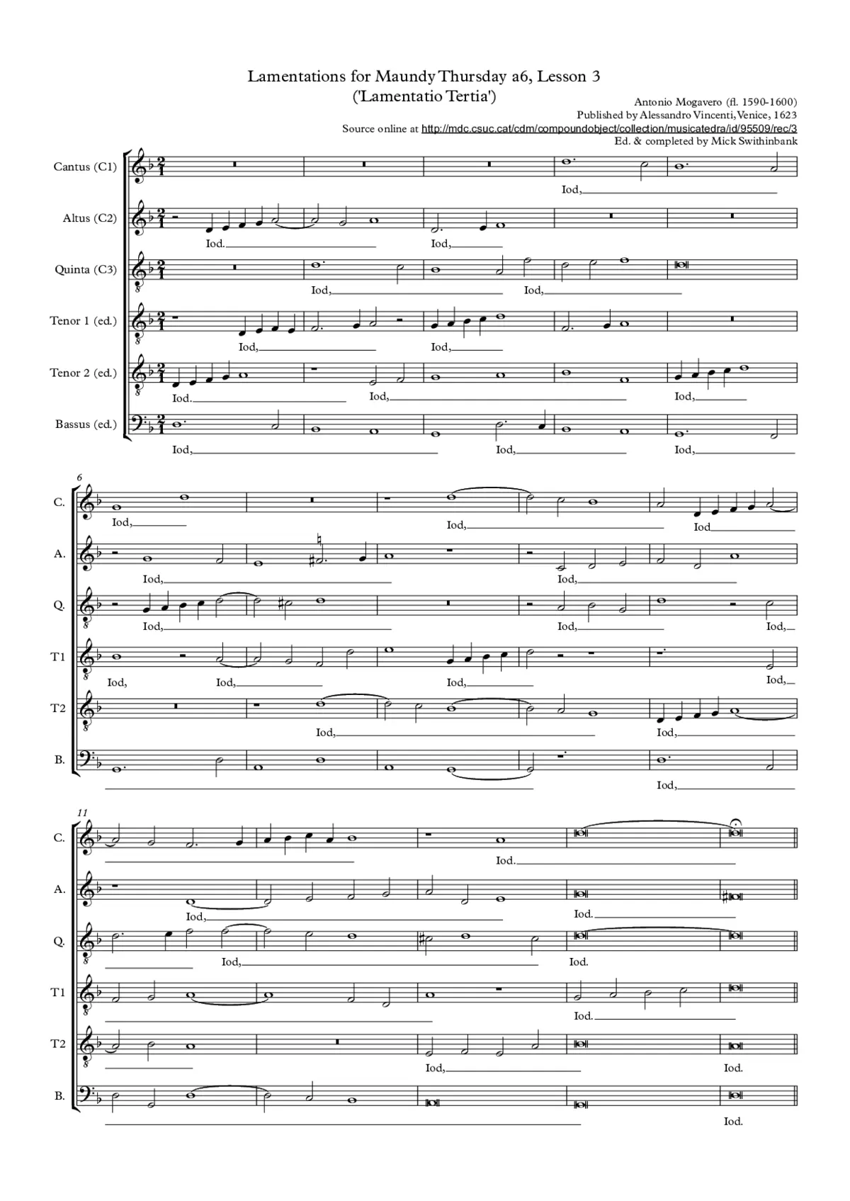 Lamentations for Maundy Thursday, Lesson Three - Page 1