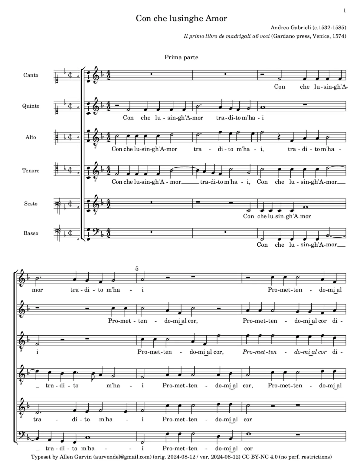 Con che lusinghe Amor - Page 1