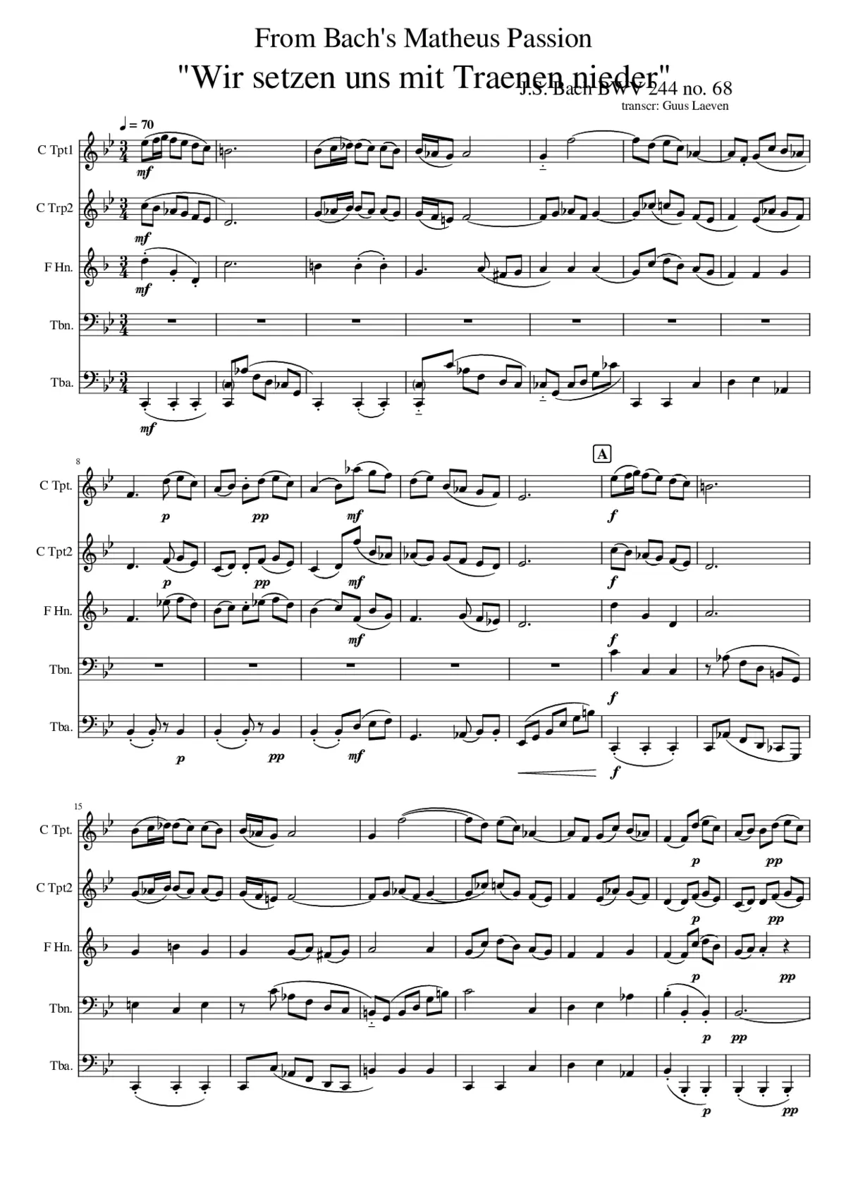 From Bach s Matheus Passion Wir setzen uns mit Traenen nieder - Page 1
