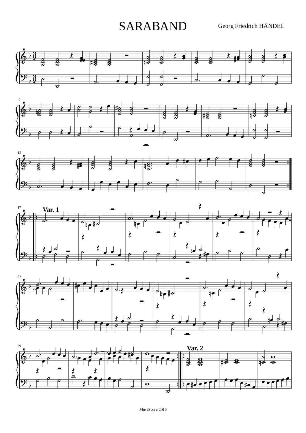 Suite in D minor HWV 437 - Page 1