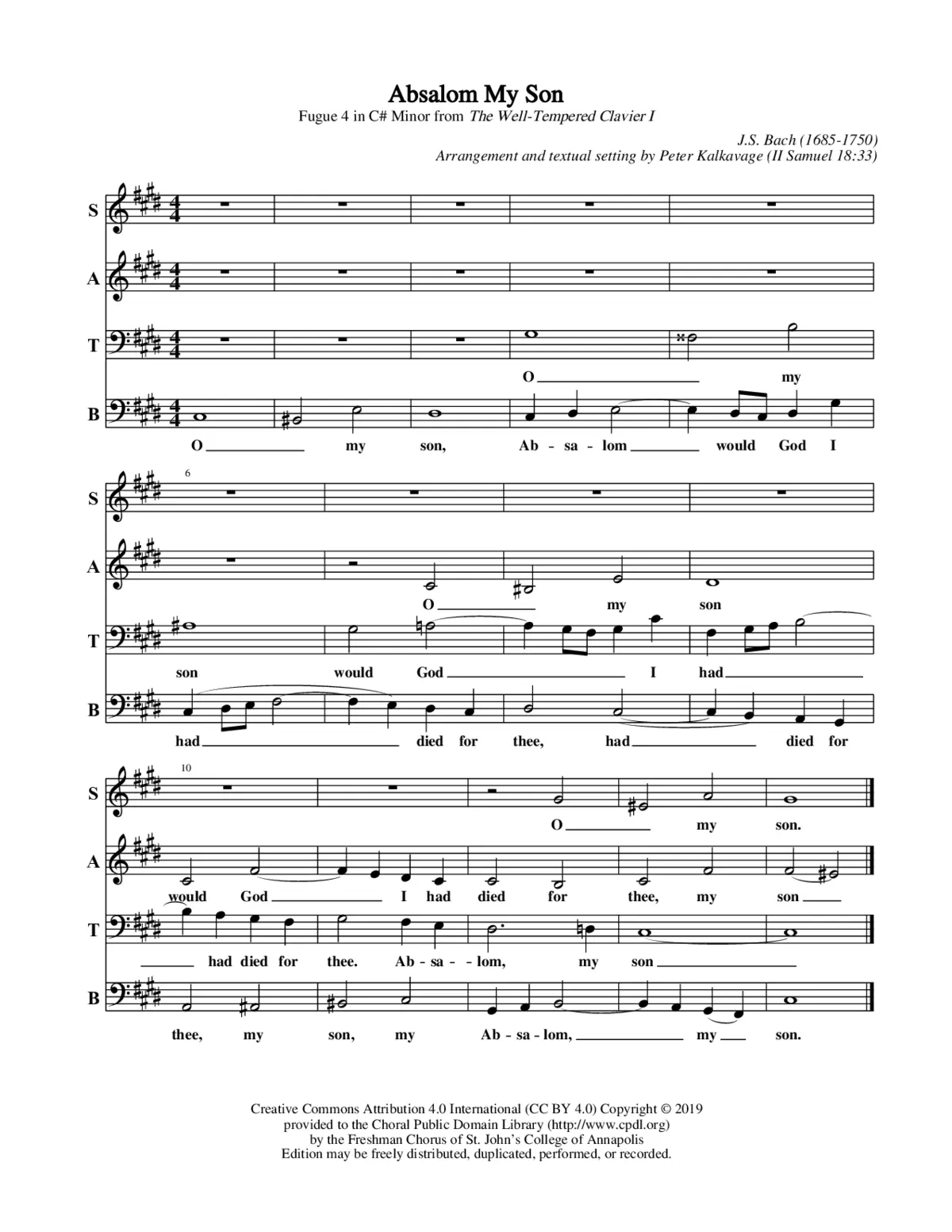 Absalom set to WTC 1.4 Fugue in C minor - Page 1