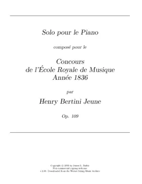 Solo pour le Piano composé pour le Concours de l’École Royale de Musique Année 1836