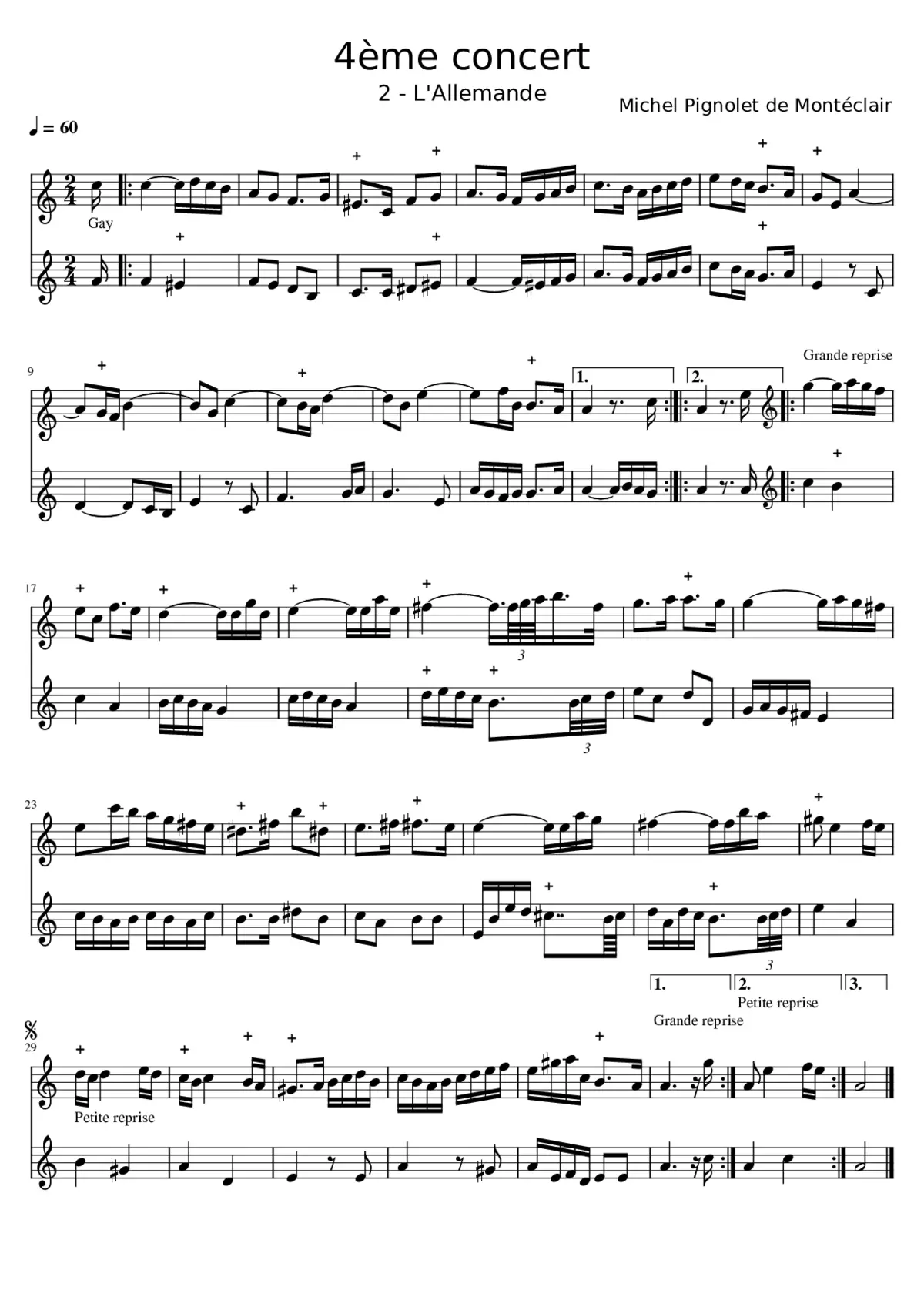 Montéclair - 4eme concert à 2 flutes traversières sans basse - Allemande - Page 1