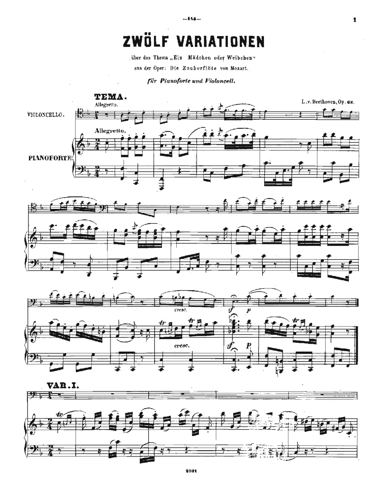 12 Variations on 'Ein Mädchen oder Weibchen' - Page 1