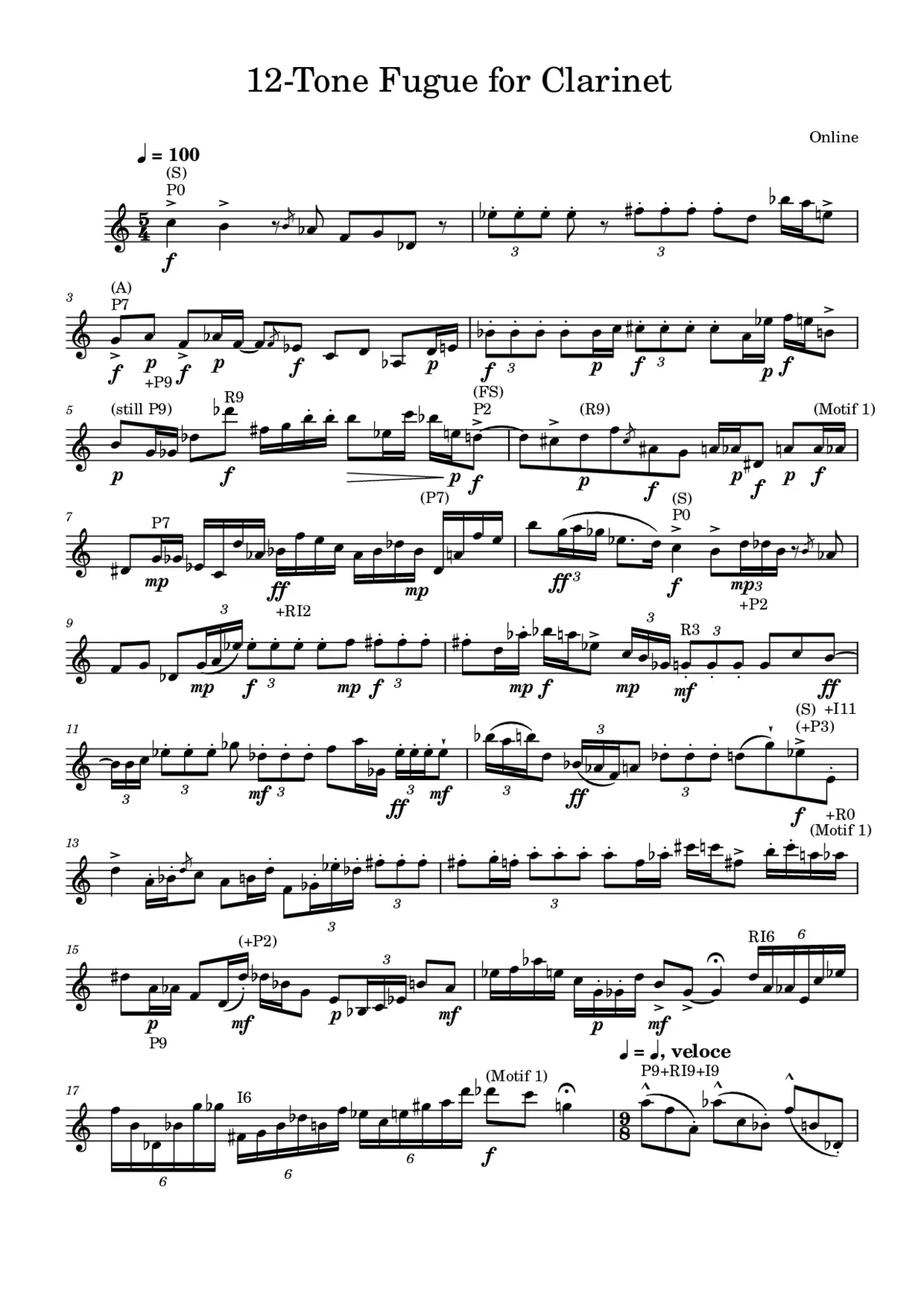 12-Tone Fugue for Clarinet - Page 1