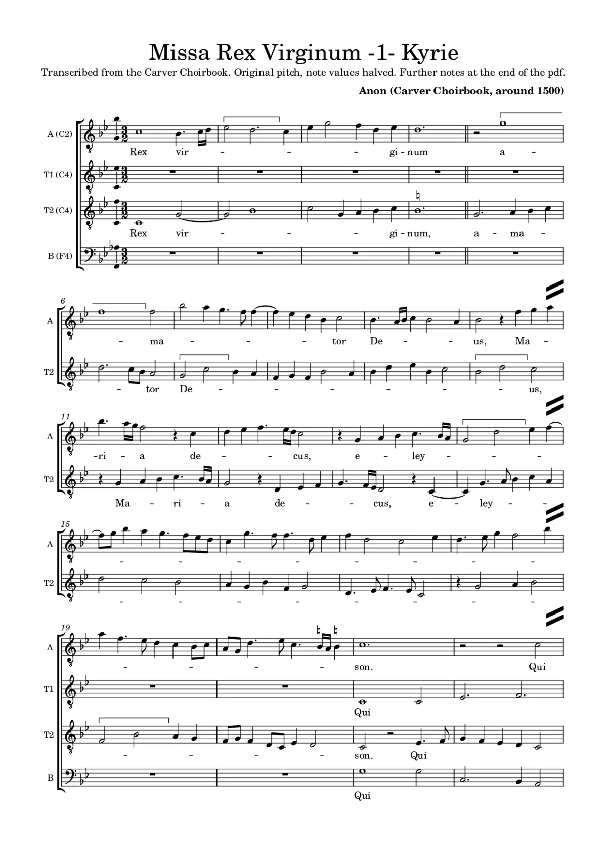 Missa Rex Virginum (Anonymous (Carver Choirbook)) - Page 1