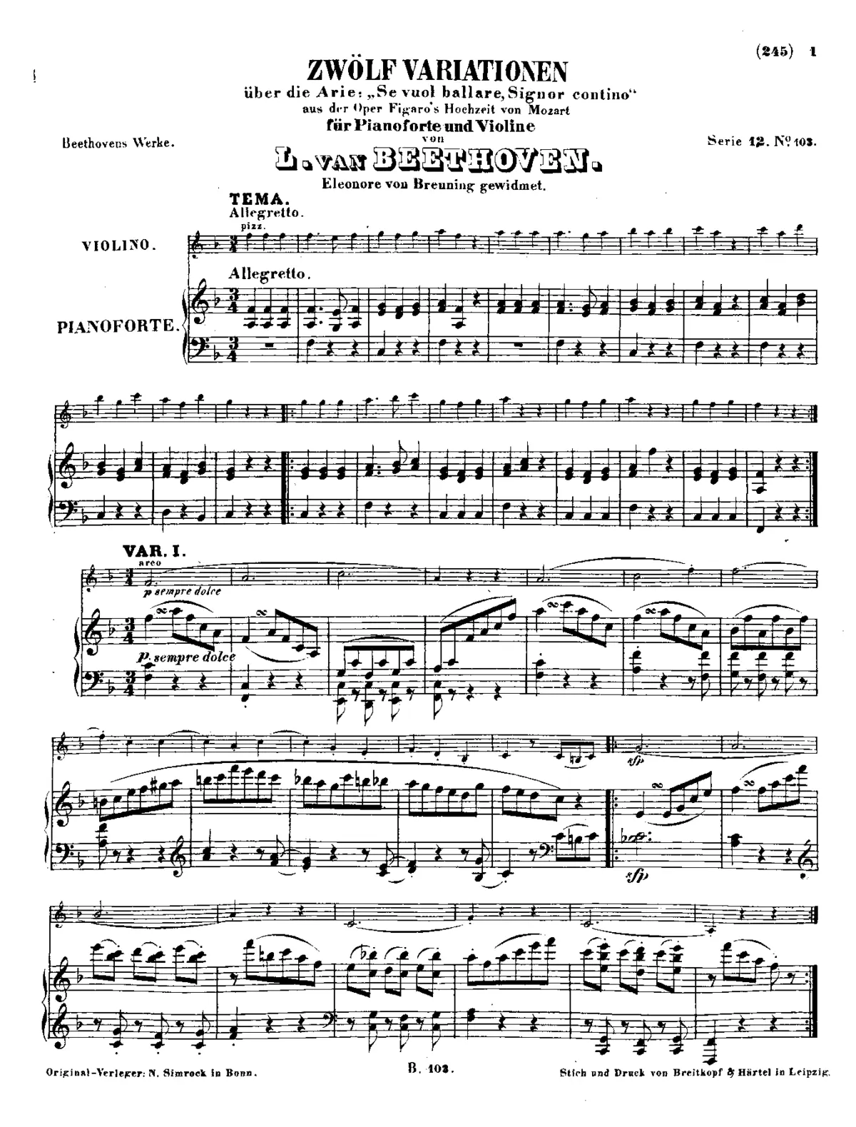 12 Variations on 'Se vuol ballare' - Page 1