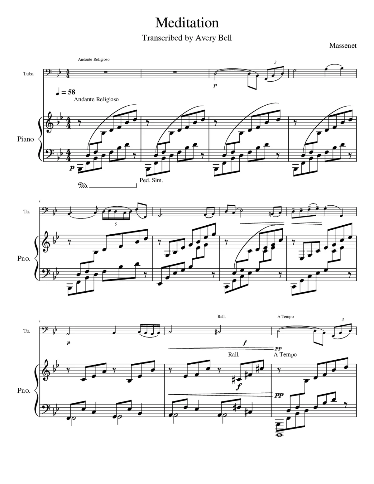 Meditation arr. for Tuba and Piano - Page 1