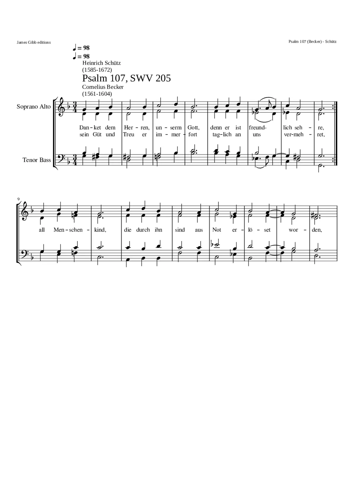 Danket dem Herren unserm Gott SWV 205 - Page 1