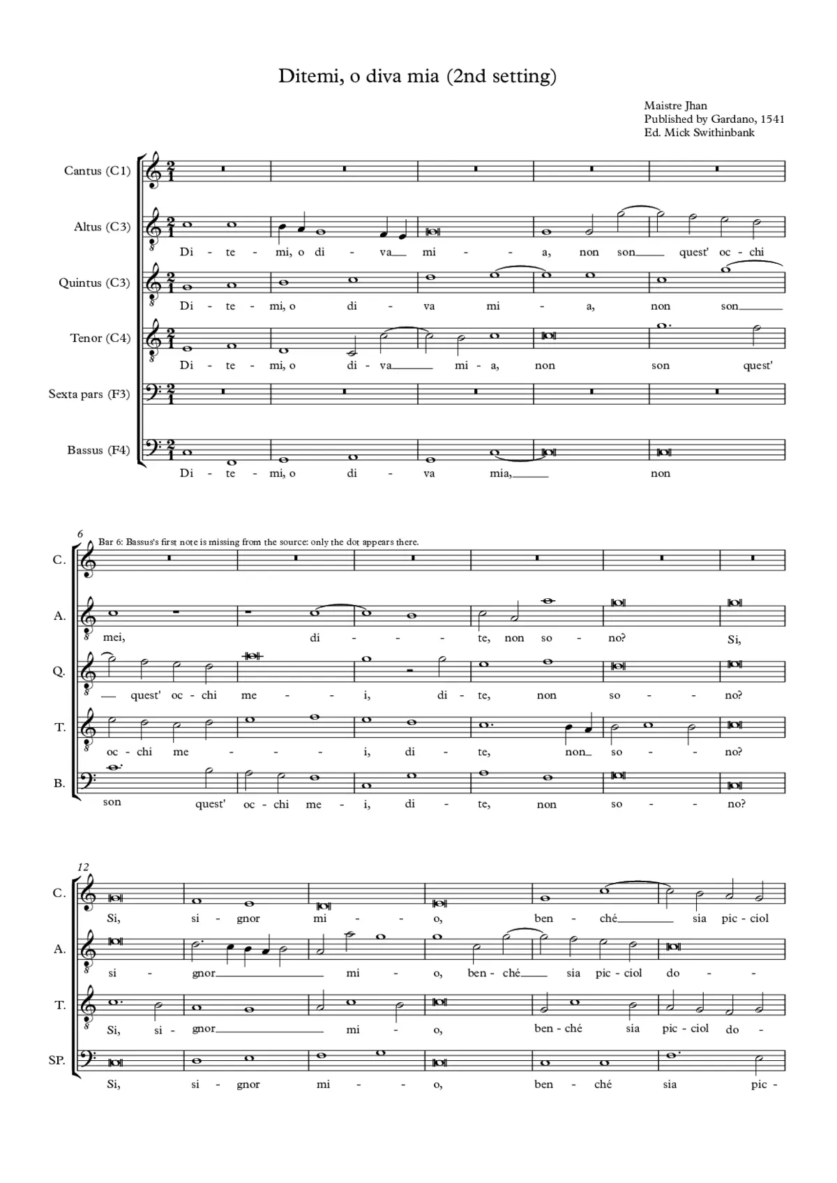 Ditemi, o diva mia (2nd setting) - Page 1