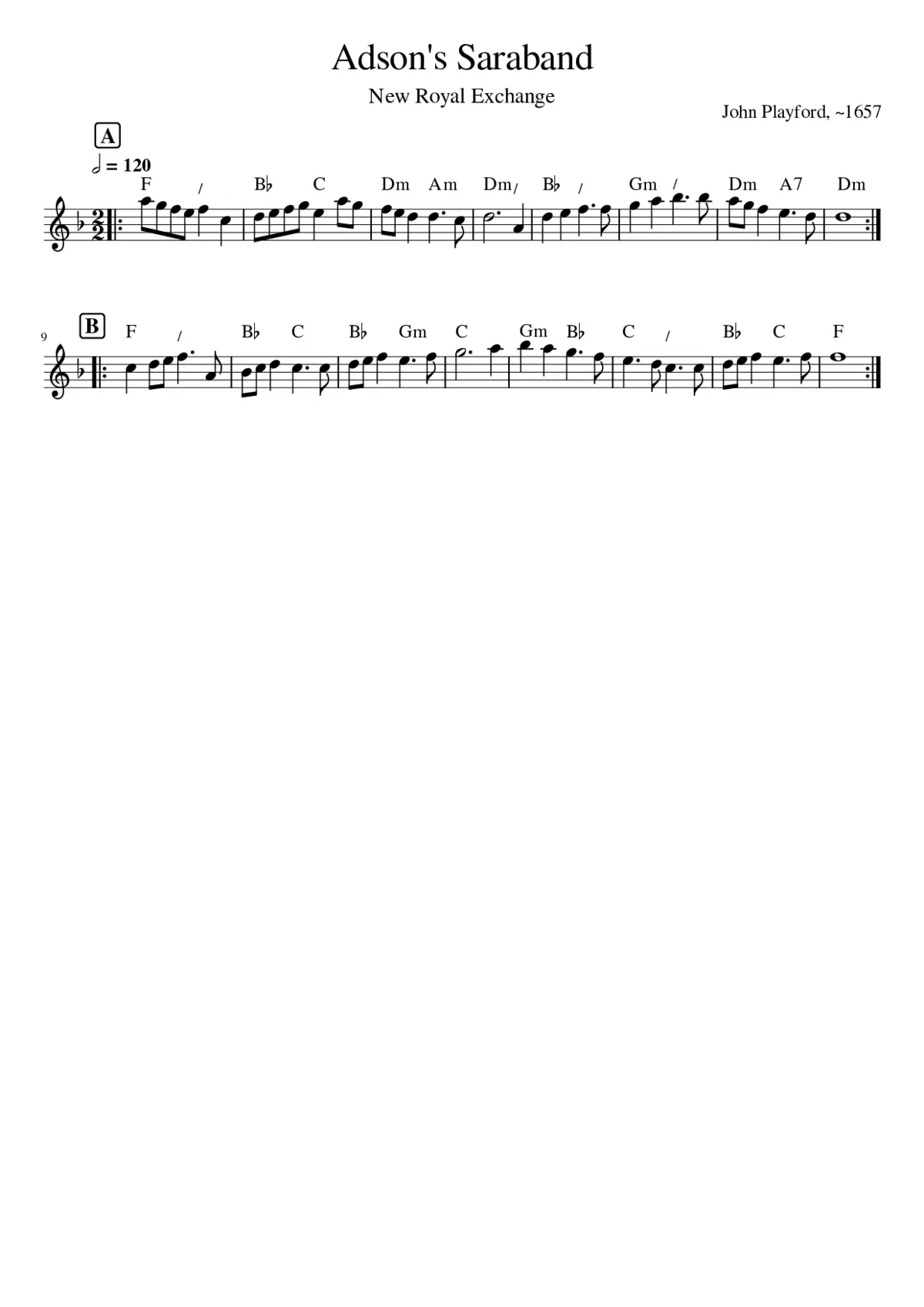 Adson's Saraband. (p)1651.PLFD.001 - Page 1