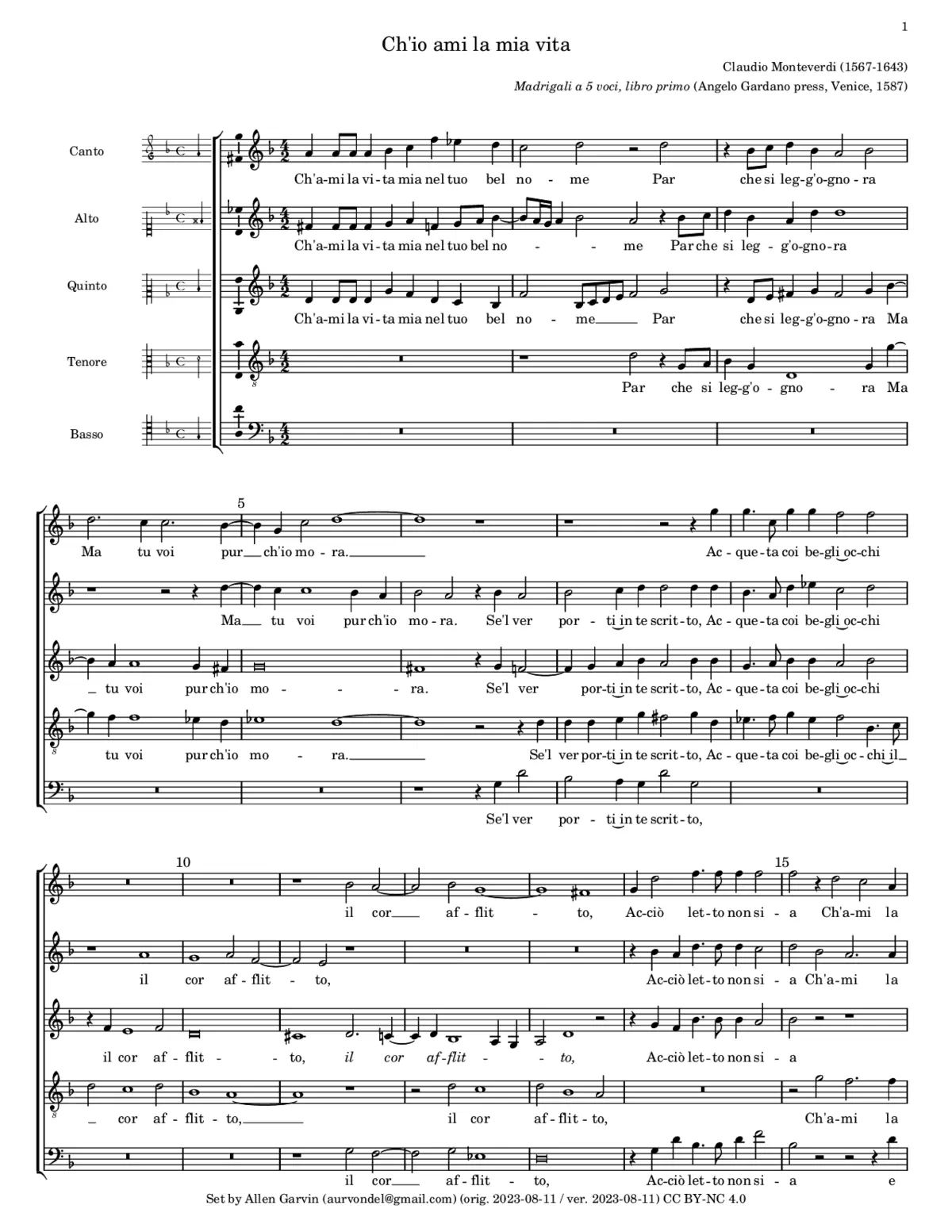 Ch'ami la mia vita - Page 1