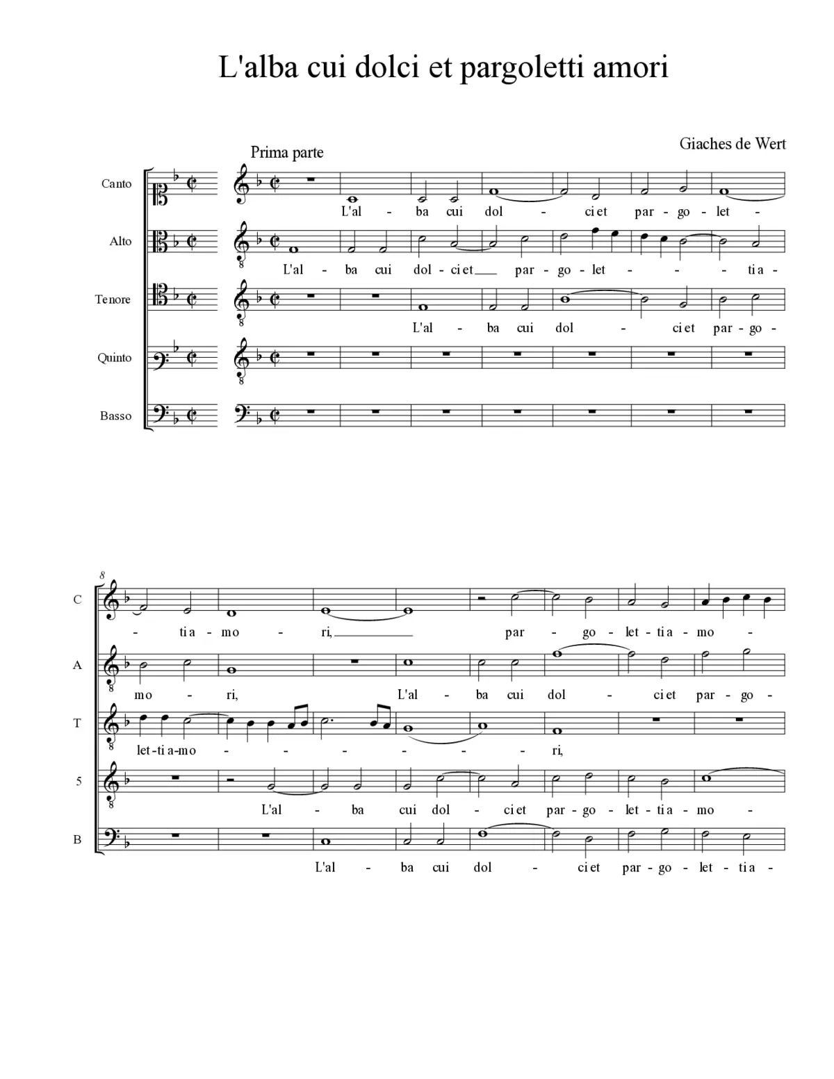L'alba cui dolci et pargoletti amori - Page 1