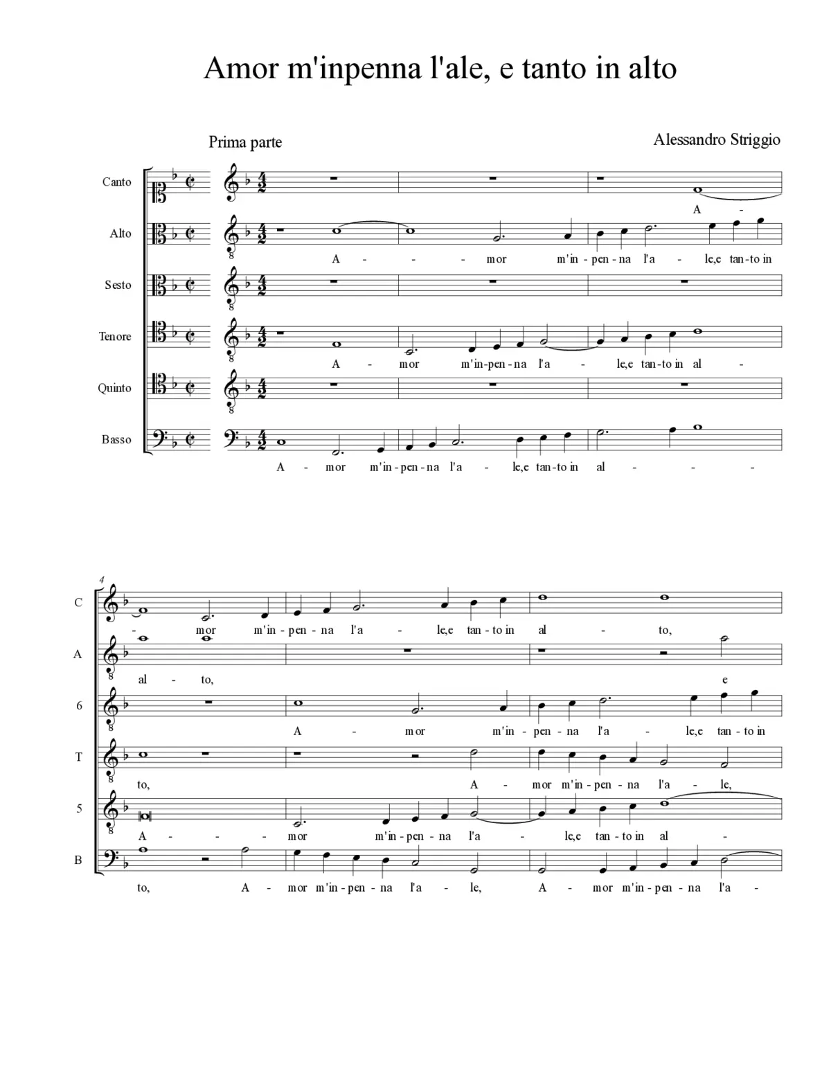 Amor m'inpenna l'ale, e tanto in alto - Page 1